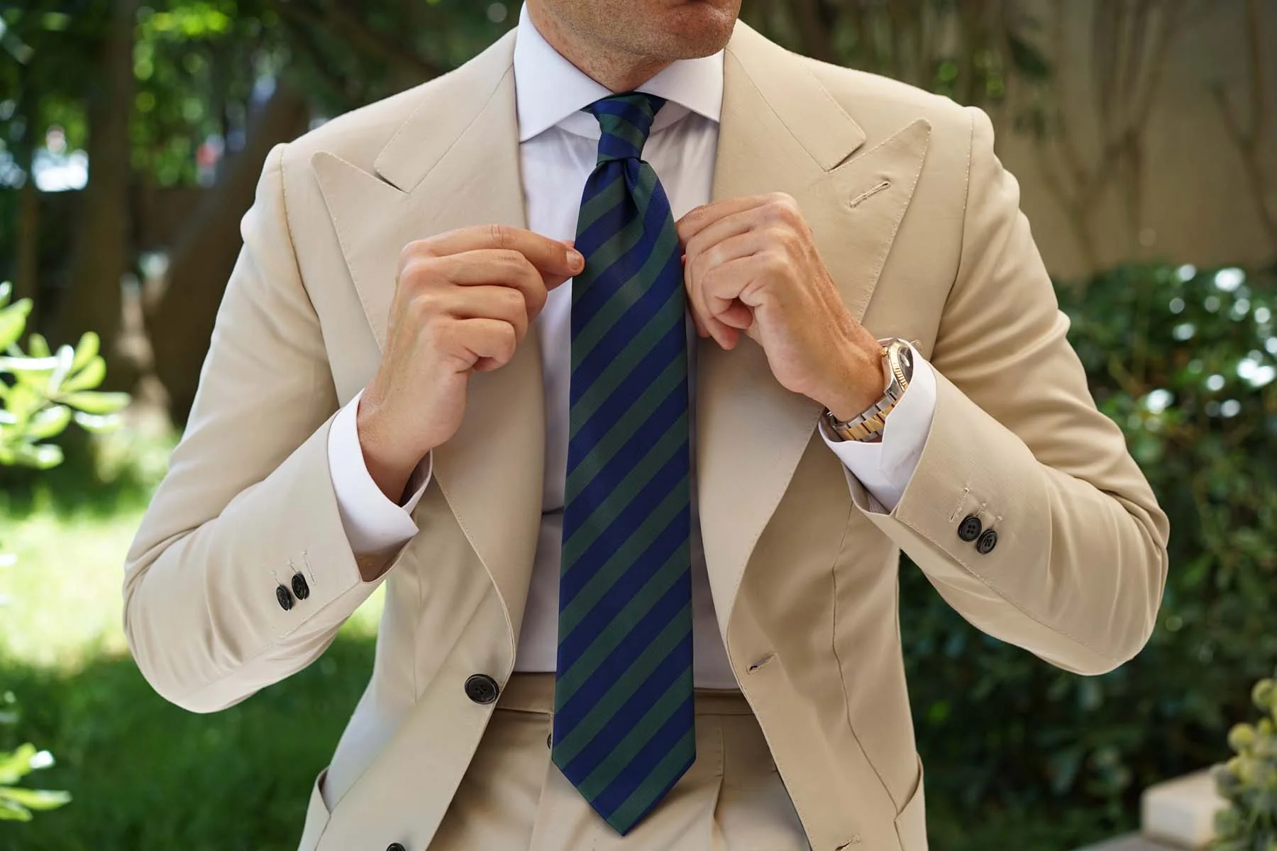 Oxford Blue & Dark Green Striped Necktie - Image 10