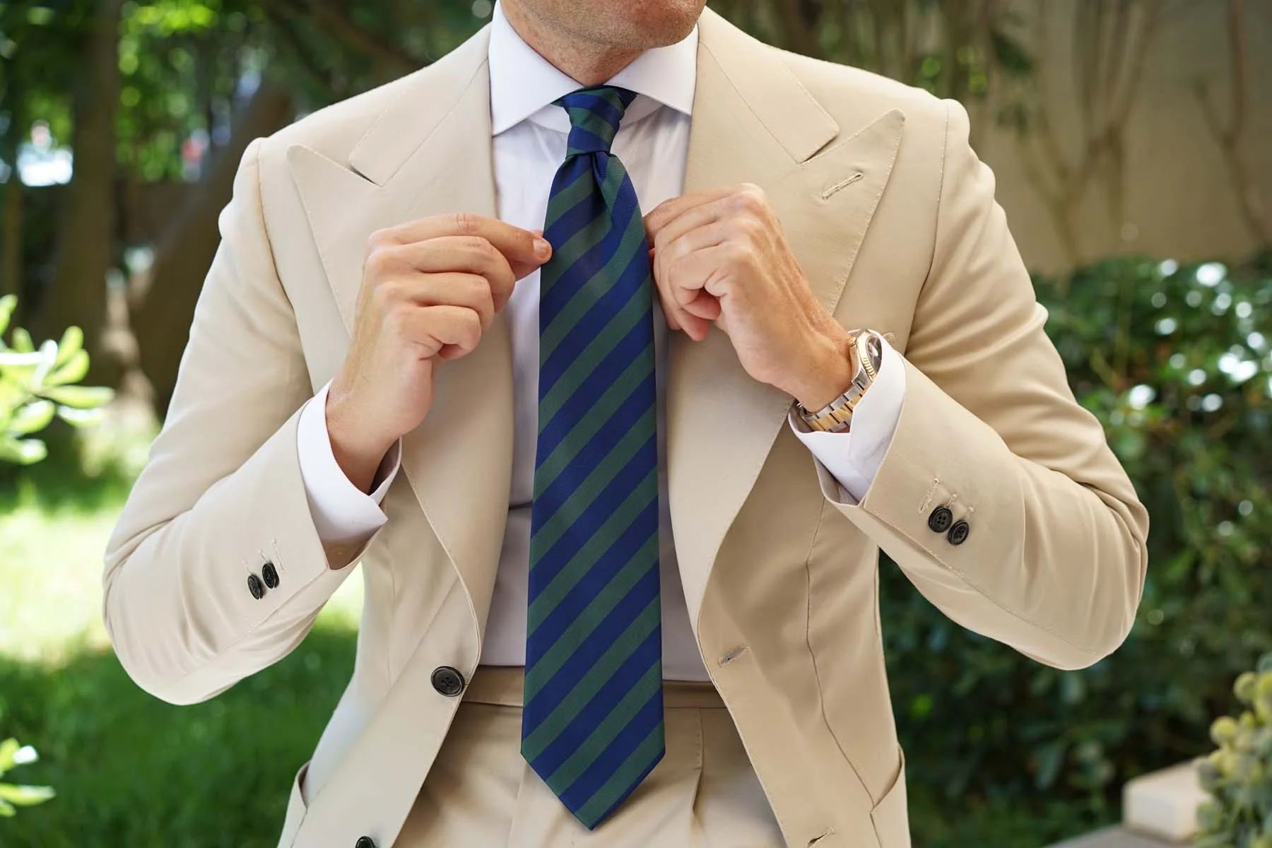 Oxford Blue & Dark Green Striped Necktie - Image 4