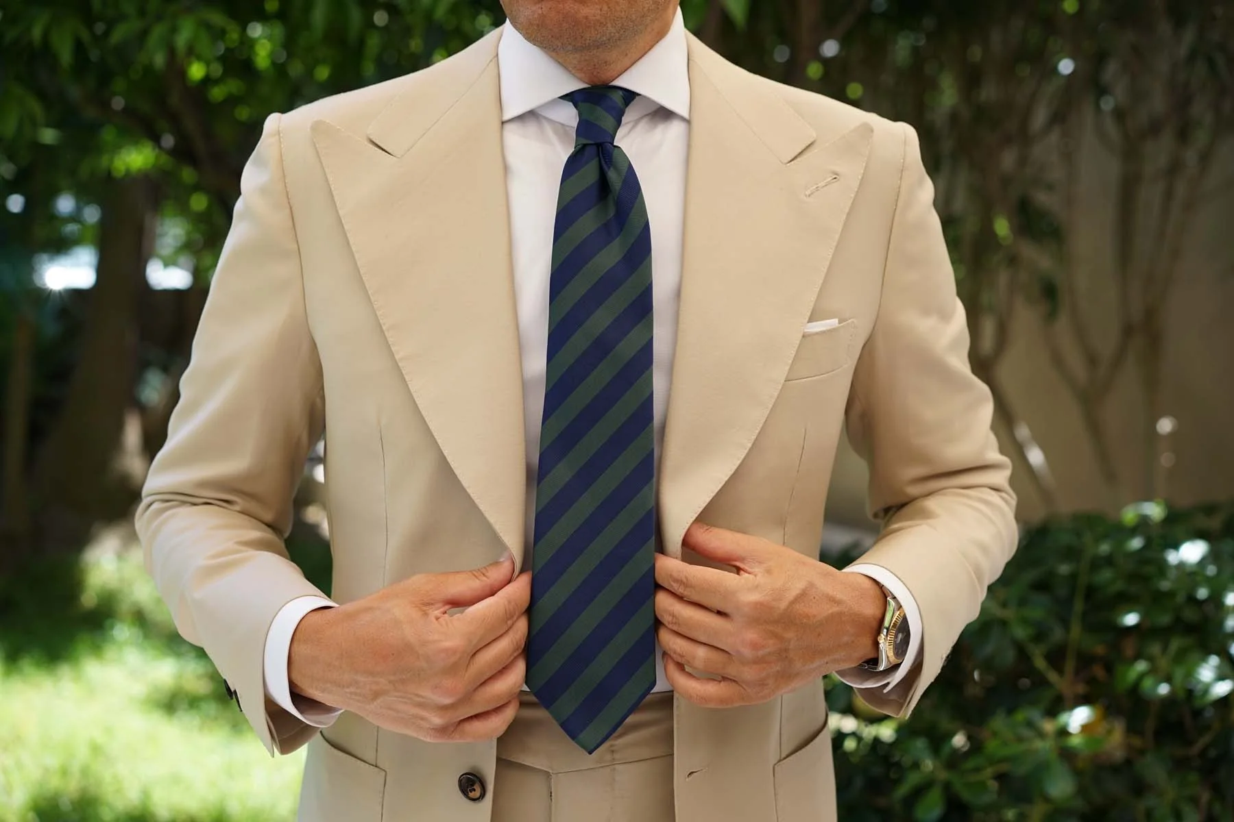 Oxford Blue & Dark Green Striped Necktie - Image 6