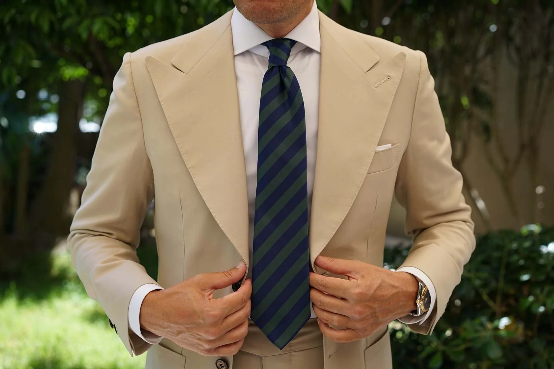 Oxford Blue & Dark Green Striped Necktie - Image 9