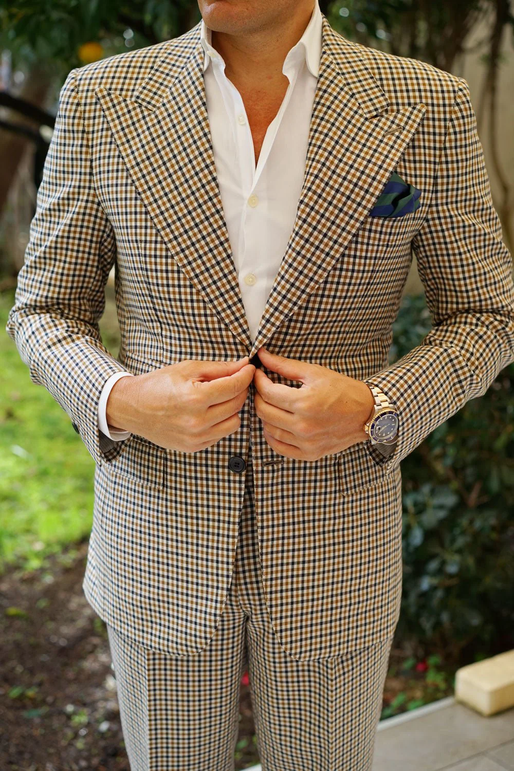 Oxford Blue & Dark Green Striped Pocket Square - Image 4