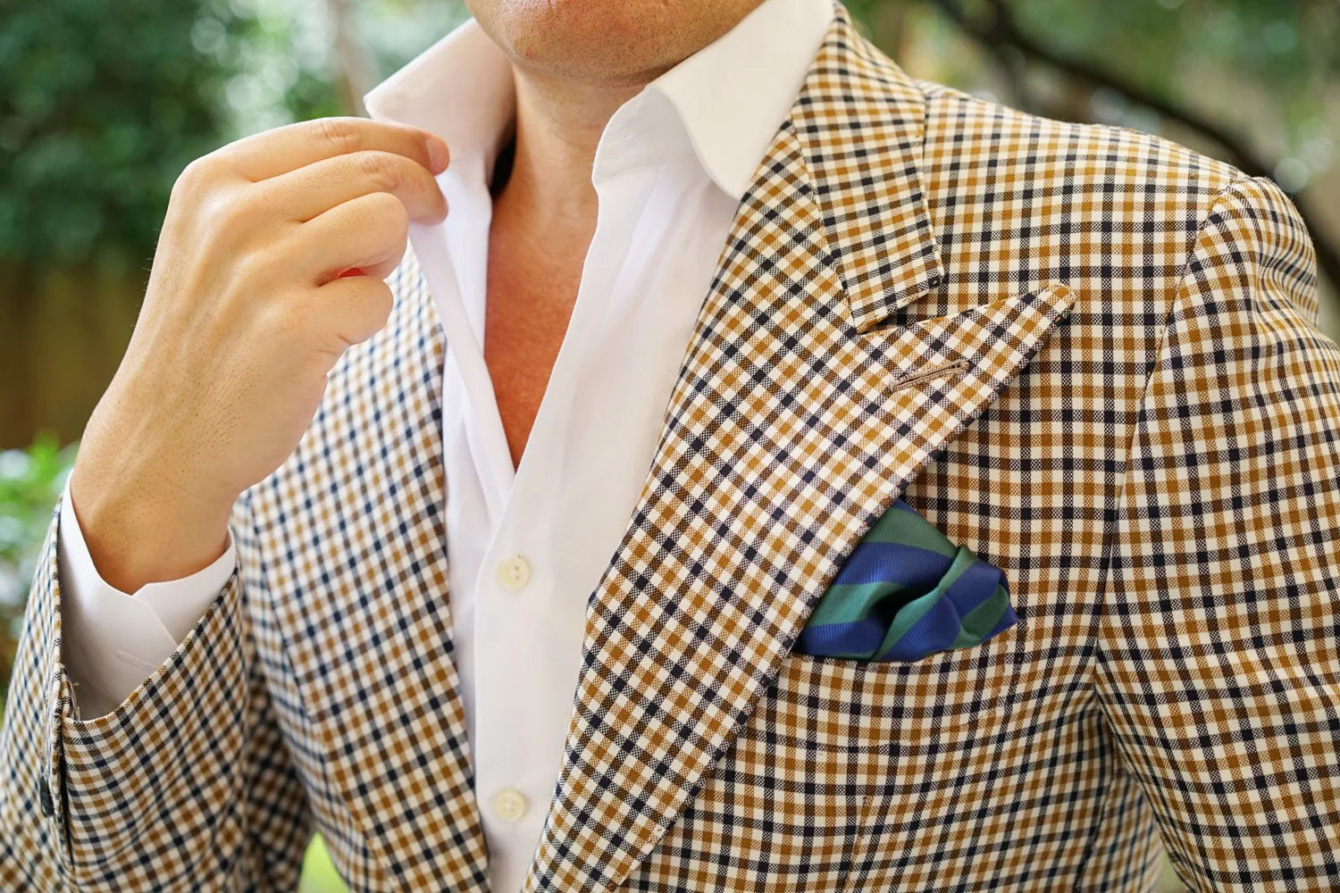 Oxford Blue & Dark Green Striped Pocket Square - Image 5