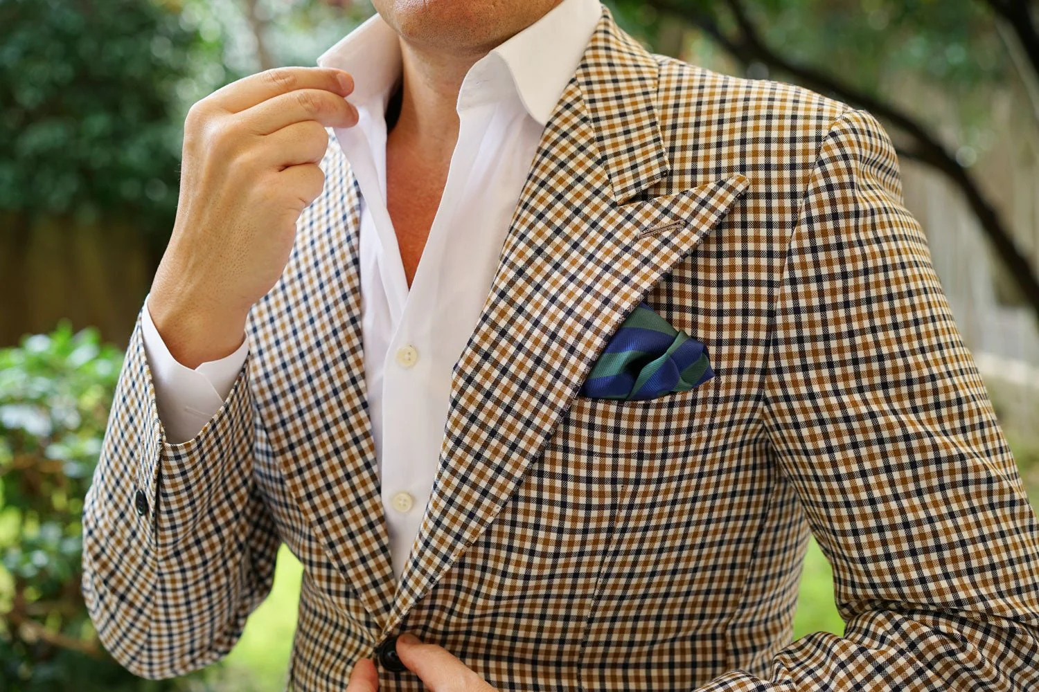 Oxford Blue & Dark Green Striped Pocket Square - Image 6