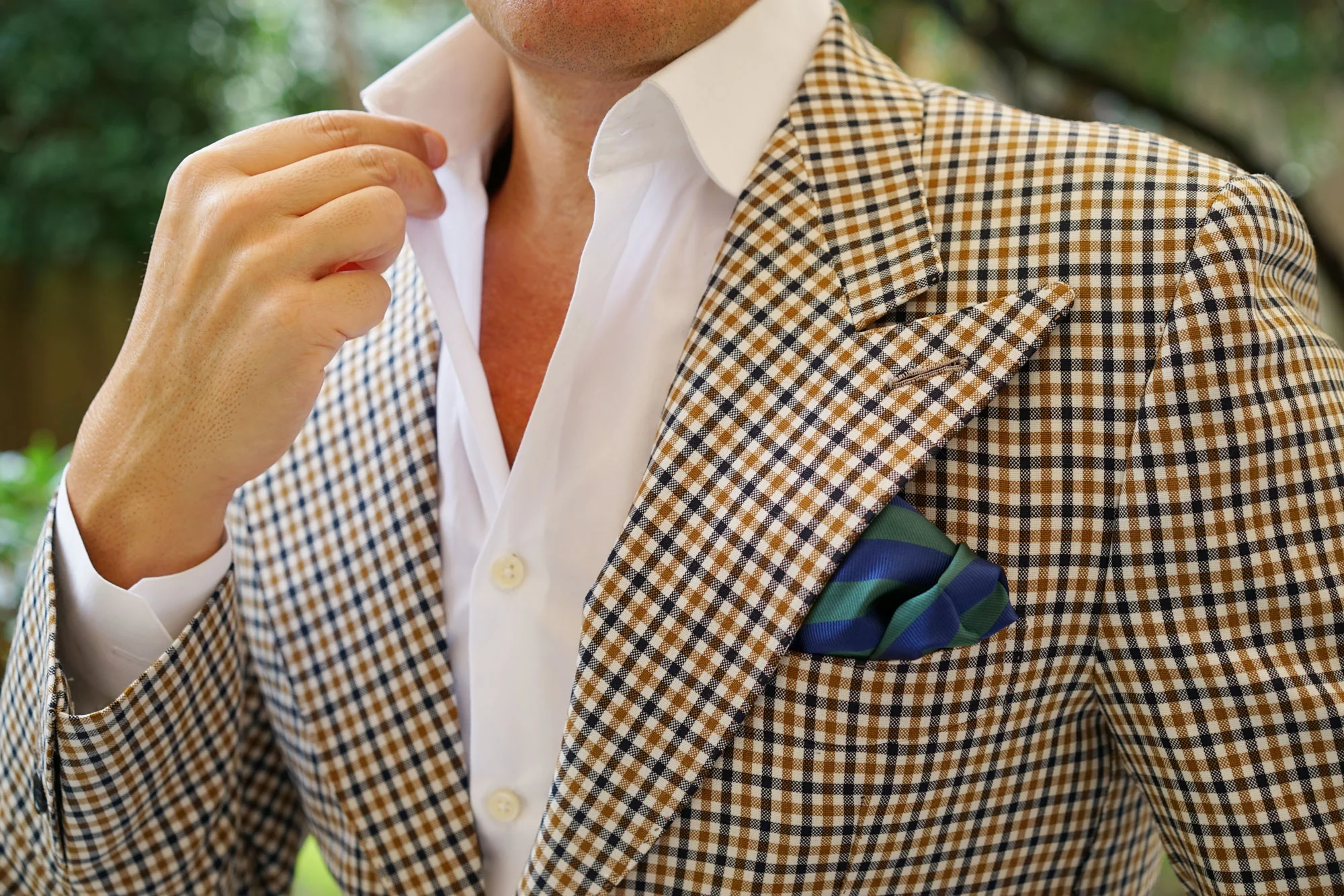Oxford Blue & Dark Green Striped Pocket Square - Image 7
