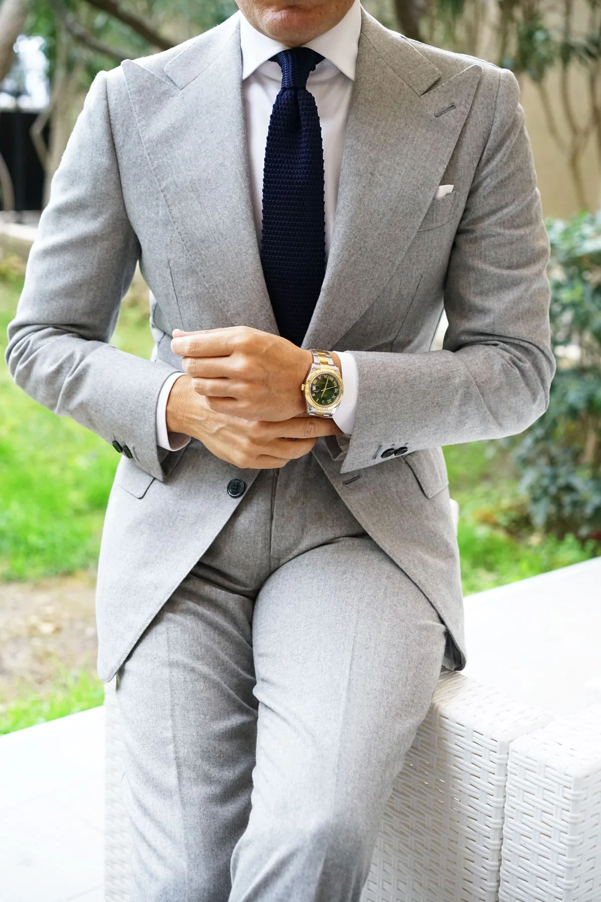 Oxford Navy Blue Pointed Knitted Tie - Image 6
