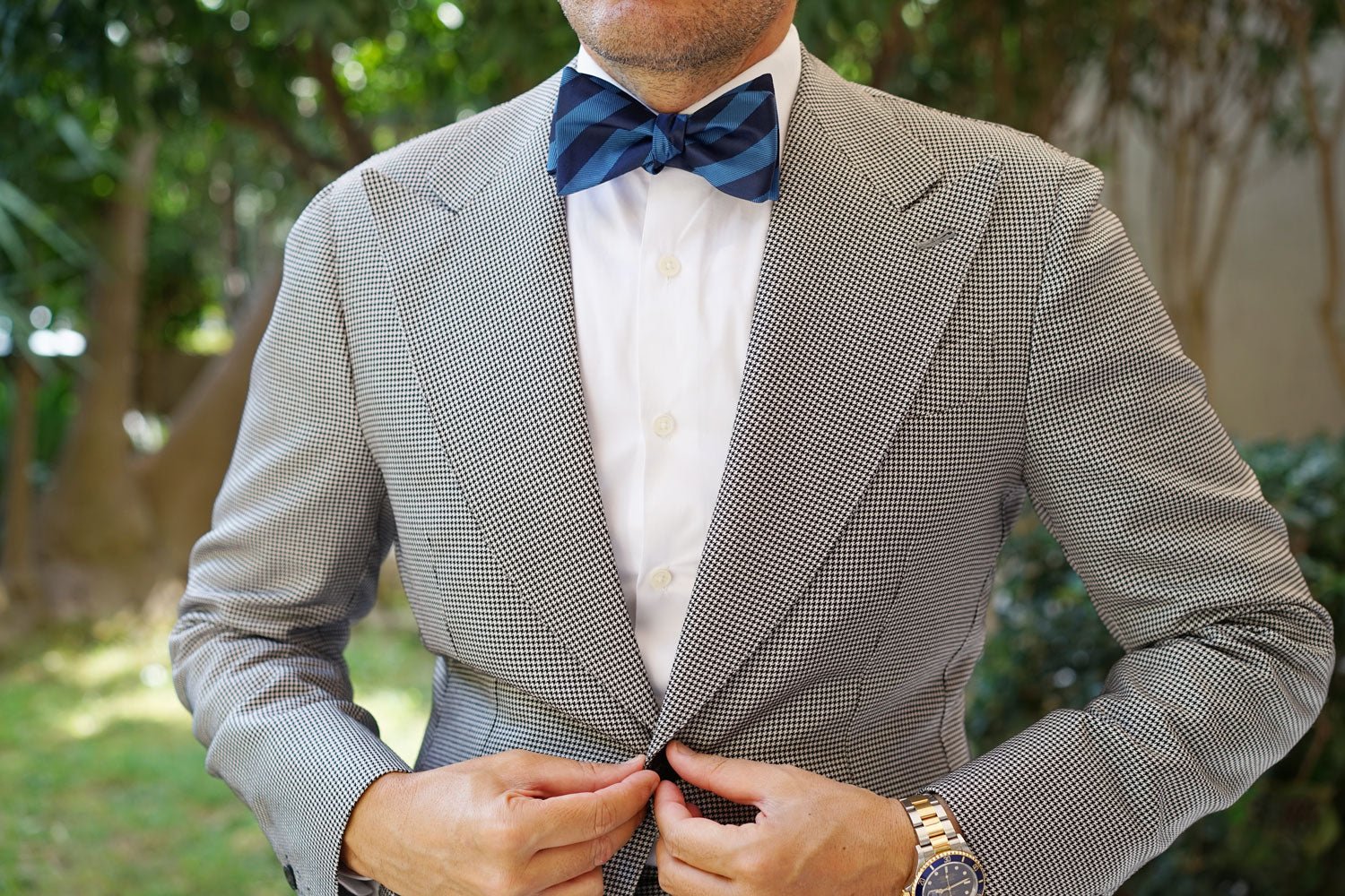 Oxford & Steel Blue Striped Self Bow Tie - Image 4