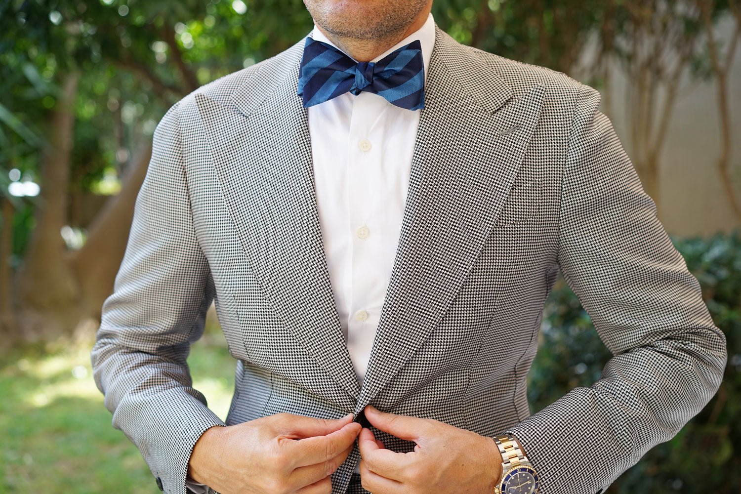 Oxford & Steel Blue Striped Self Bow Tie - Image 9