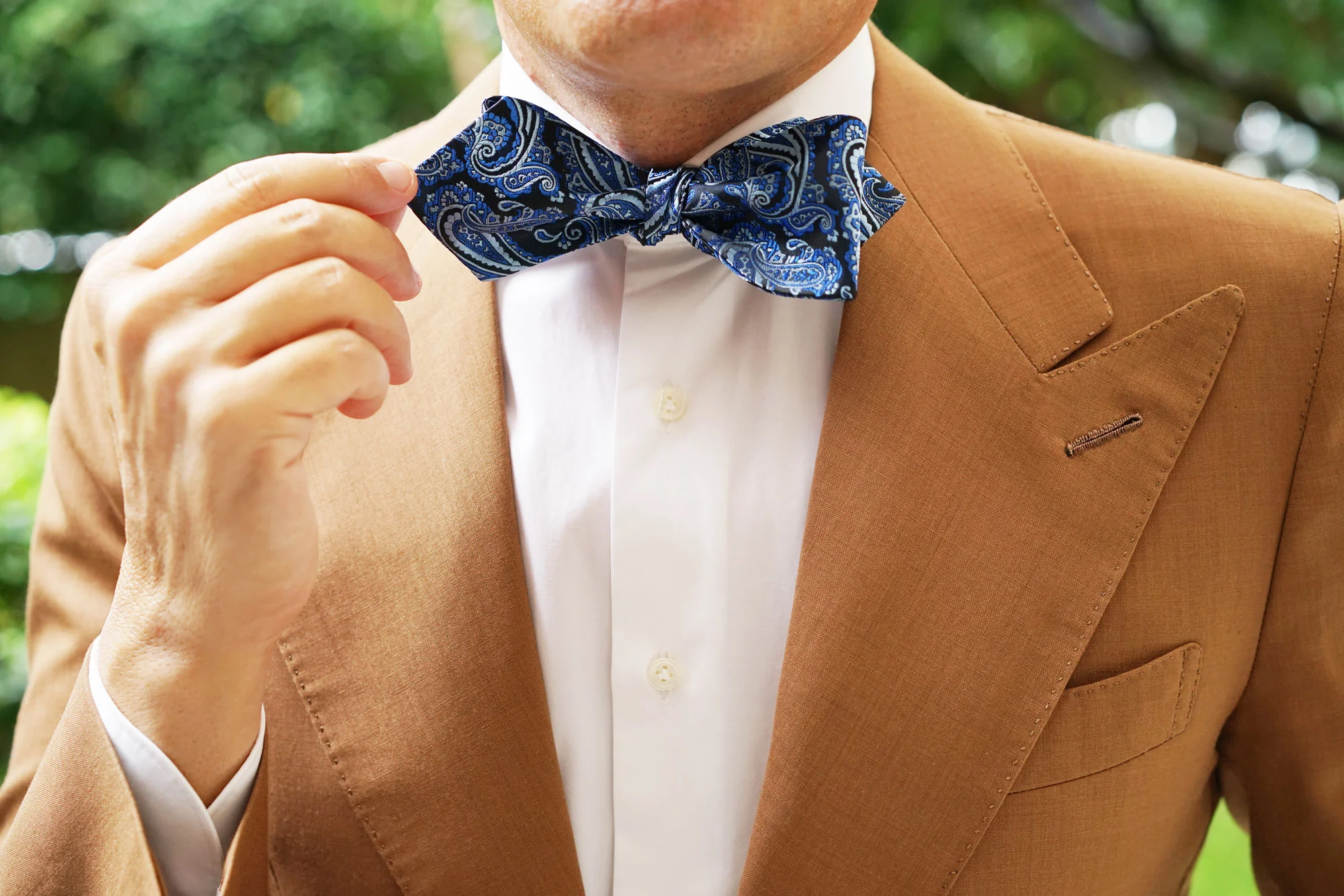 Paisley Black and Blue Self Tie Diamond Tip Bow Tie - Image 10