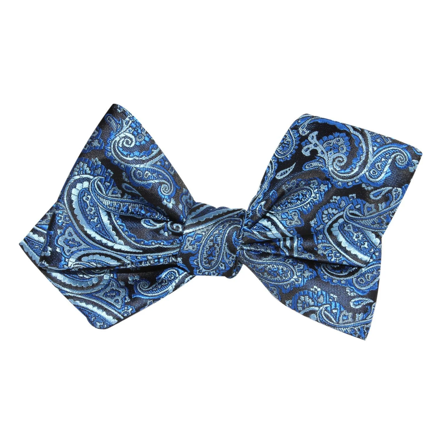 Paisley Black and Blue Self Tie Diamond Tip Bow Tie - Image 2
