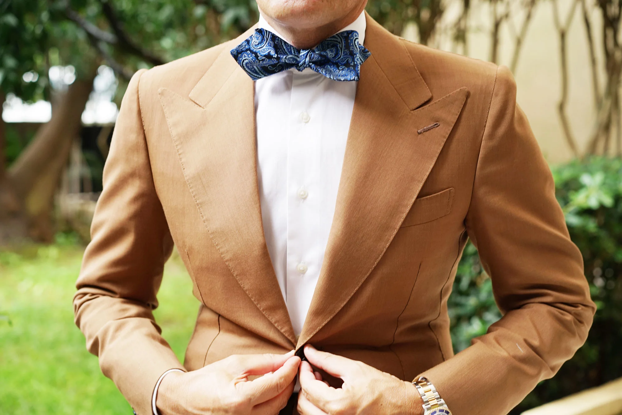 Paisley Black and Blue Self Tie Diamond Tip Bow Tie - Image 8