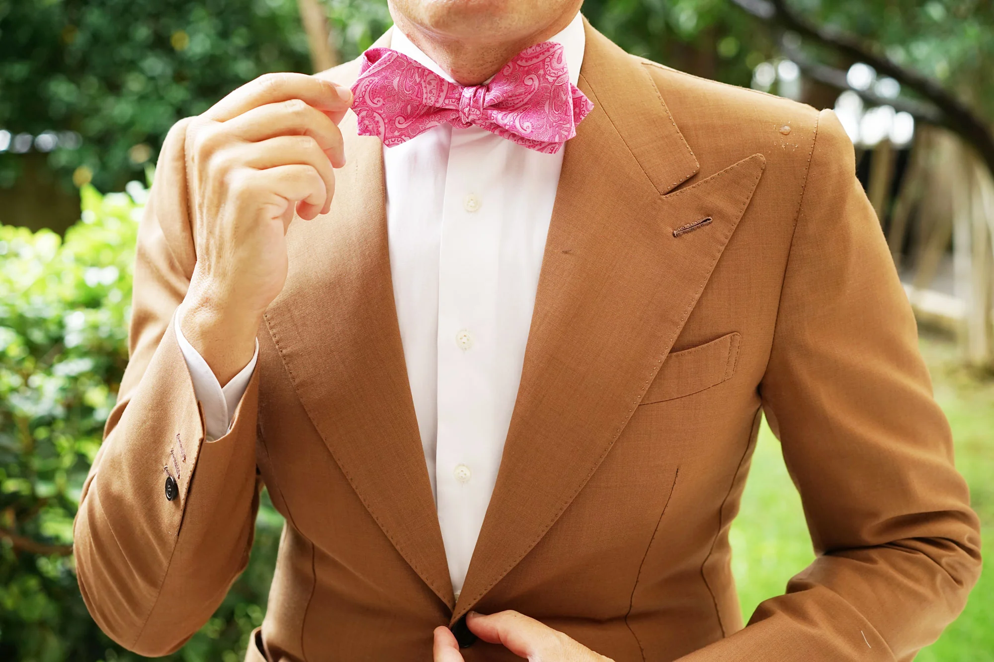 Paisley Pink Self Tie Diamond Tip Bow Tie - Image 8