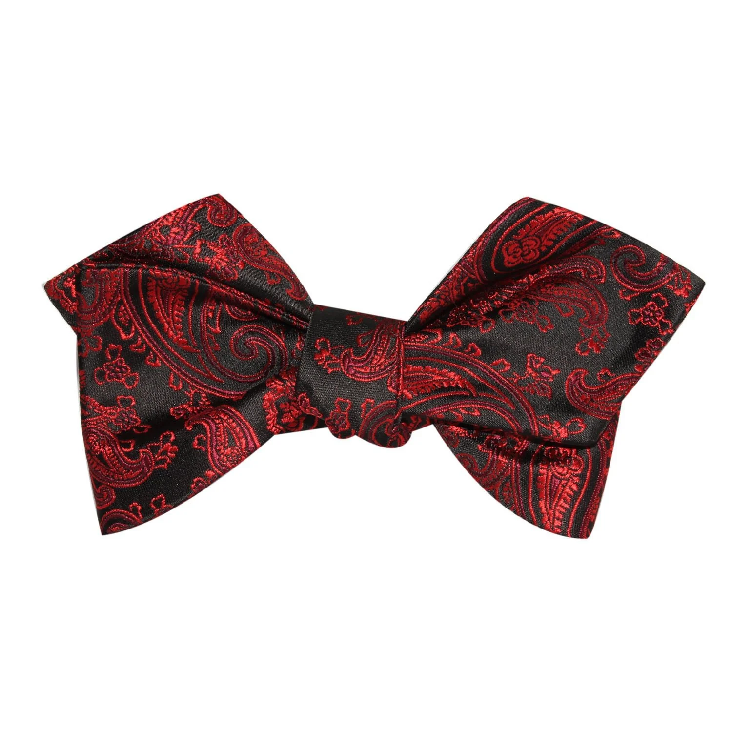 Paisley Red and Black Self Tie Diamond Tip Bow Tie - Image 2
