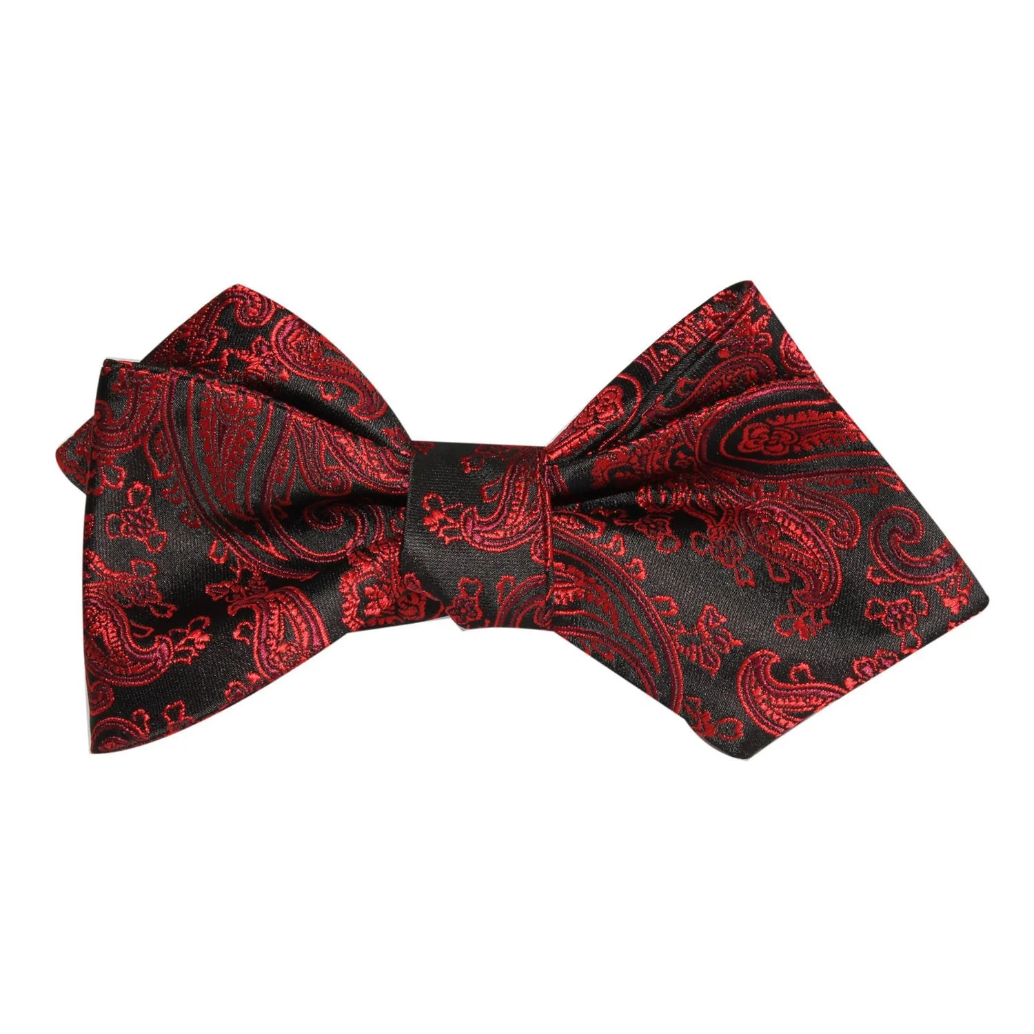 Paisley Red and Black Self Tie Diamond Tip Bow Tie - Image 3