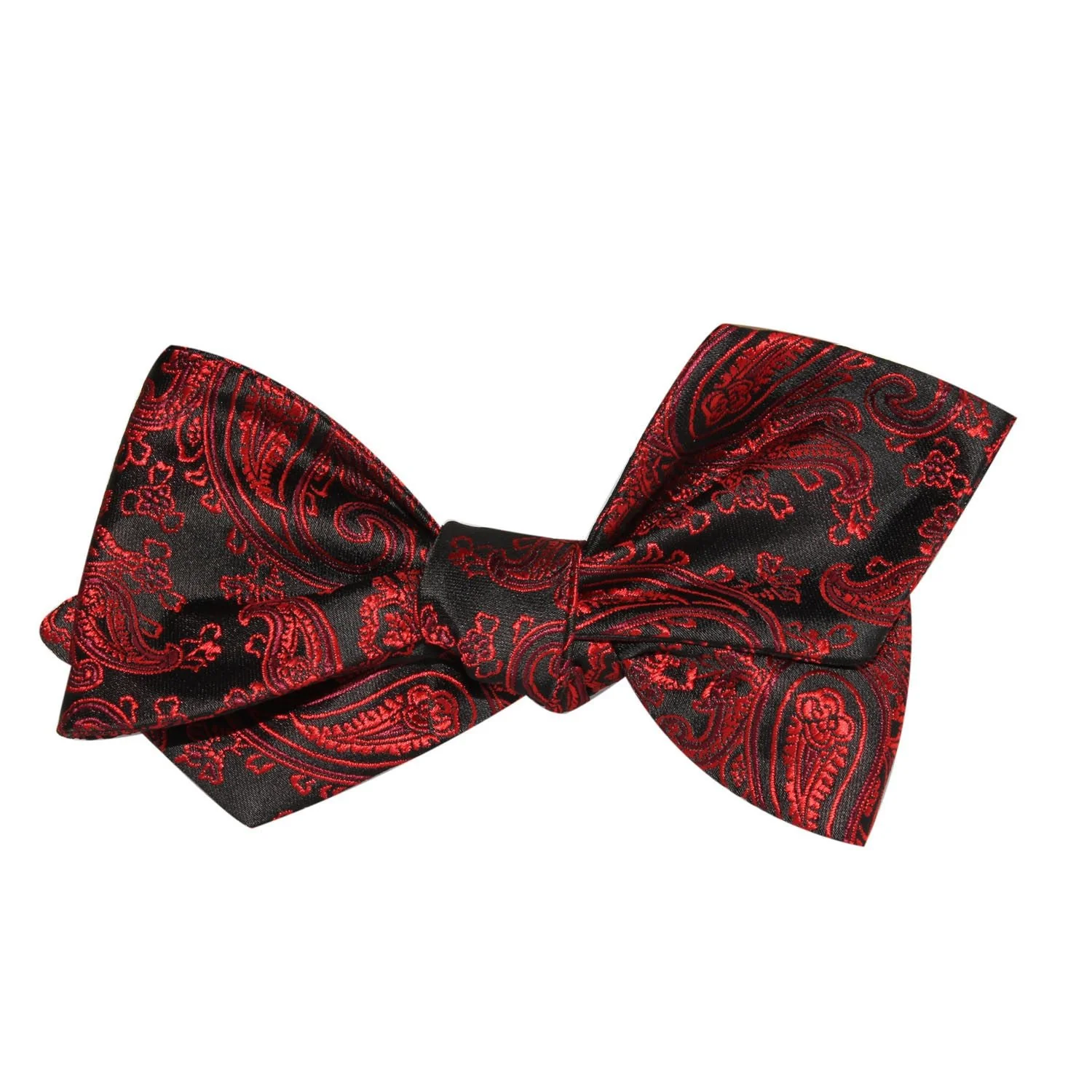 Paisley Red and Black Self Tie Diamond Tip Bow Tie - Image 4