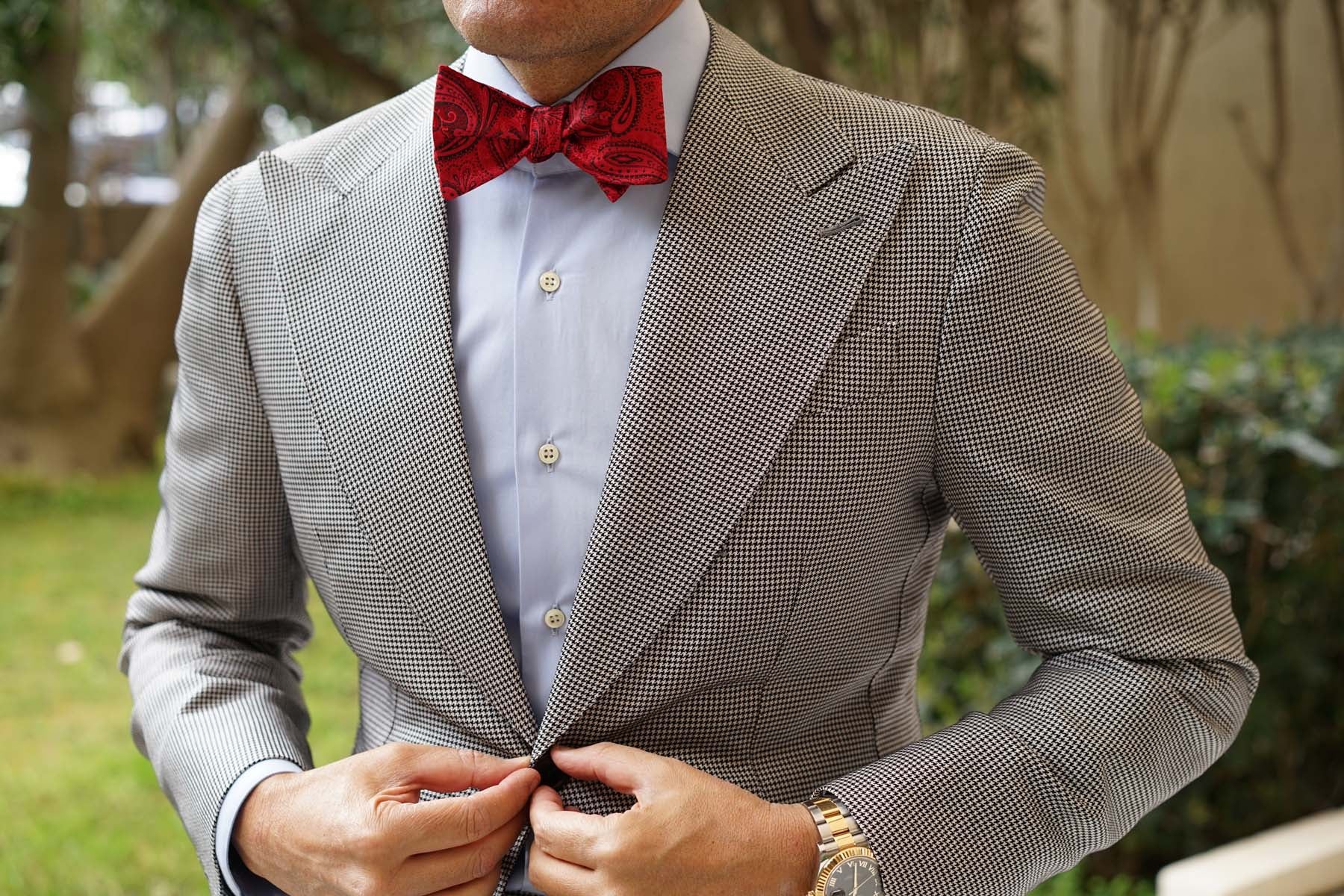 Paisley Red Maroon with Black - Bow Tie (Untied) - Image 4