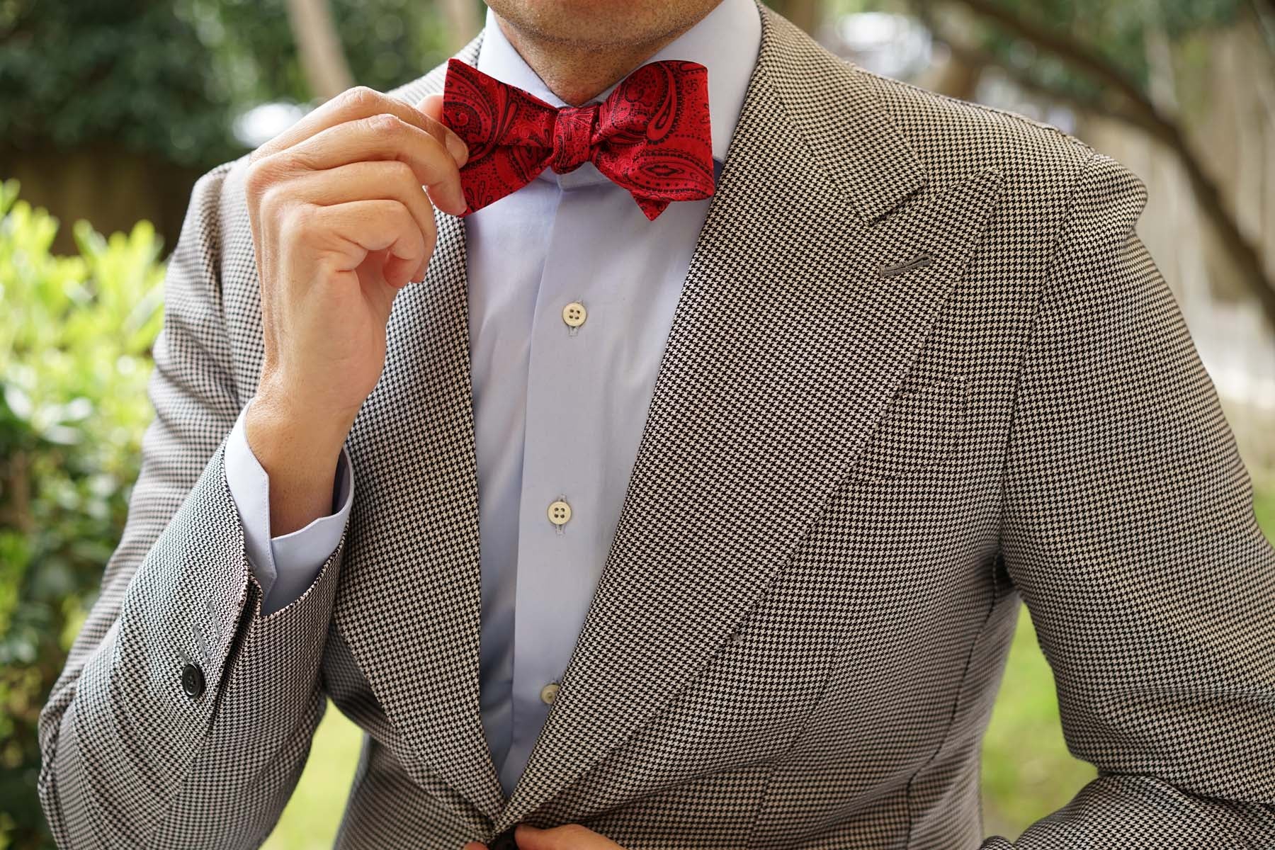Paisley Red Maroon with Black - Bow Tie (Untied) - Image 7