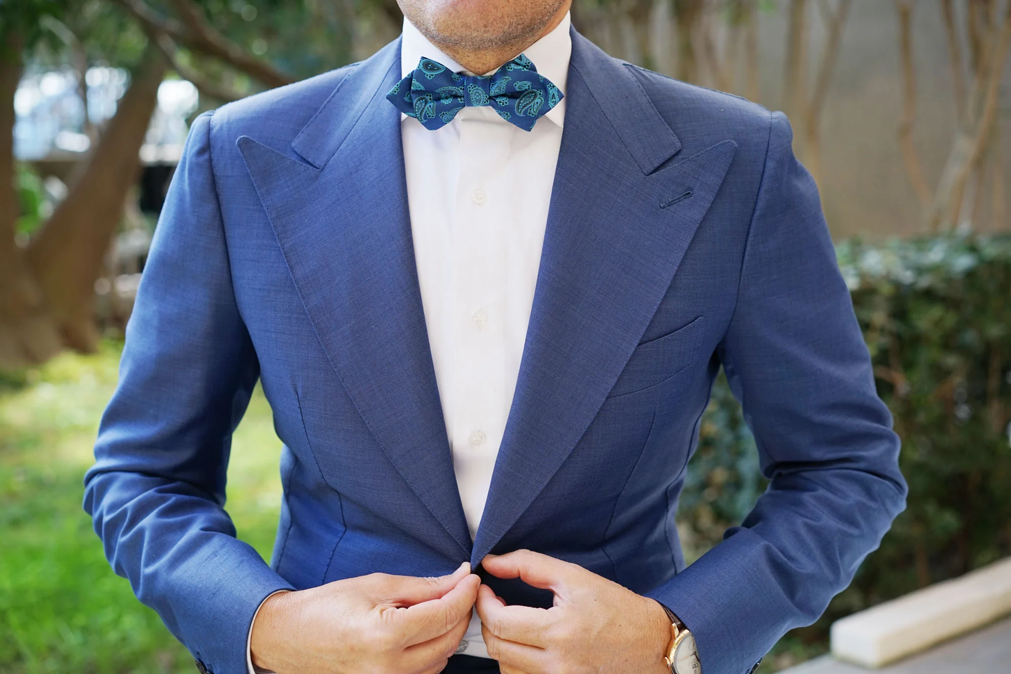 Paisley Sea Blue Diamond Bow Tie - Image 3