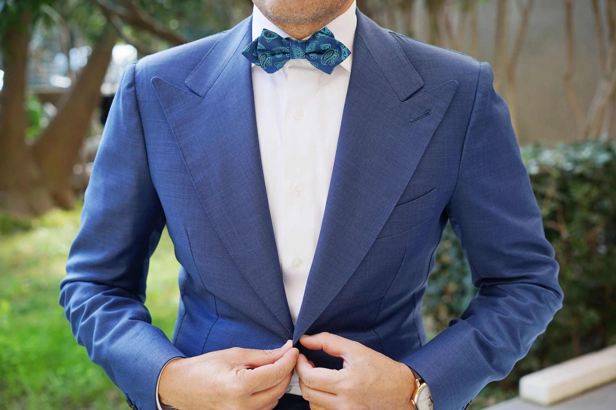 Paisley Sea Blue Diamond Bow Tie - Image 6