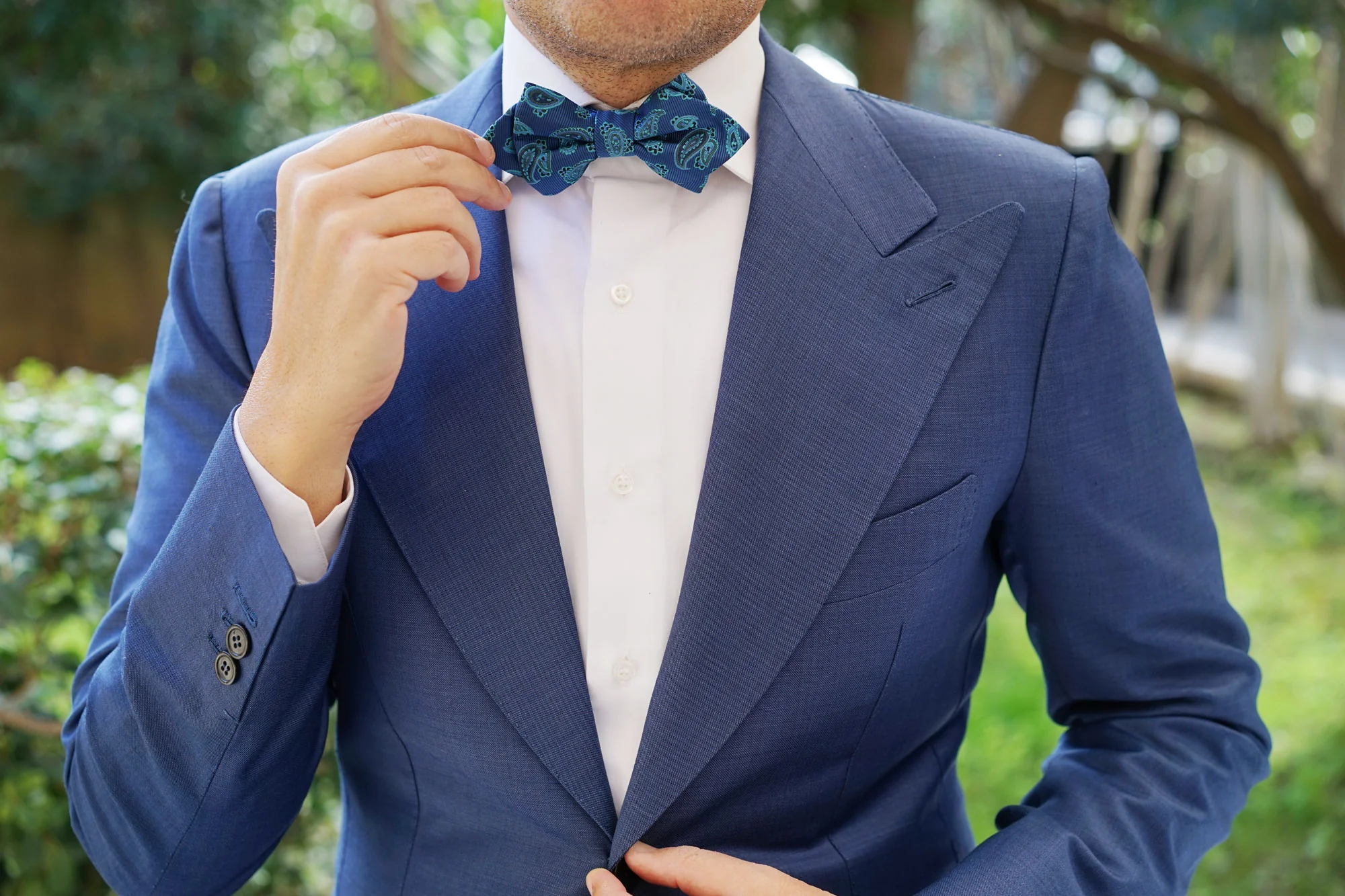 Paisley Sea Blue Diamond Bow Tie - Image 7