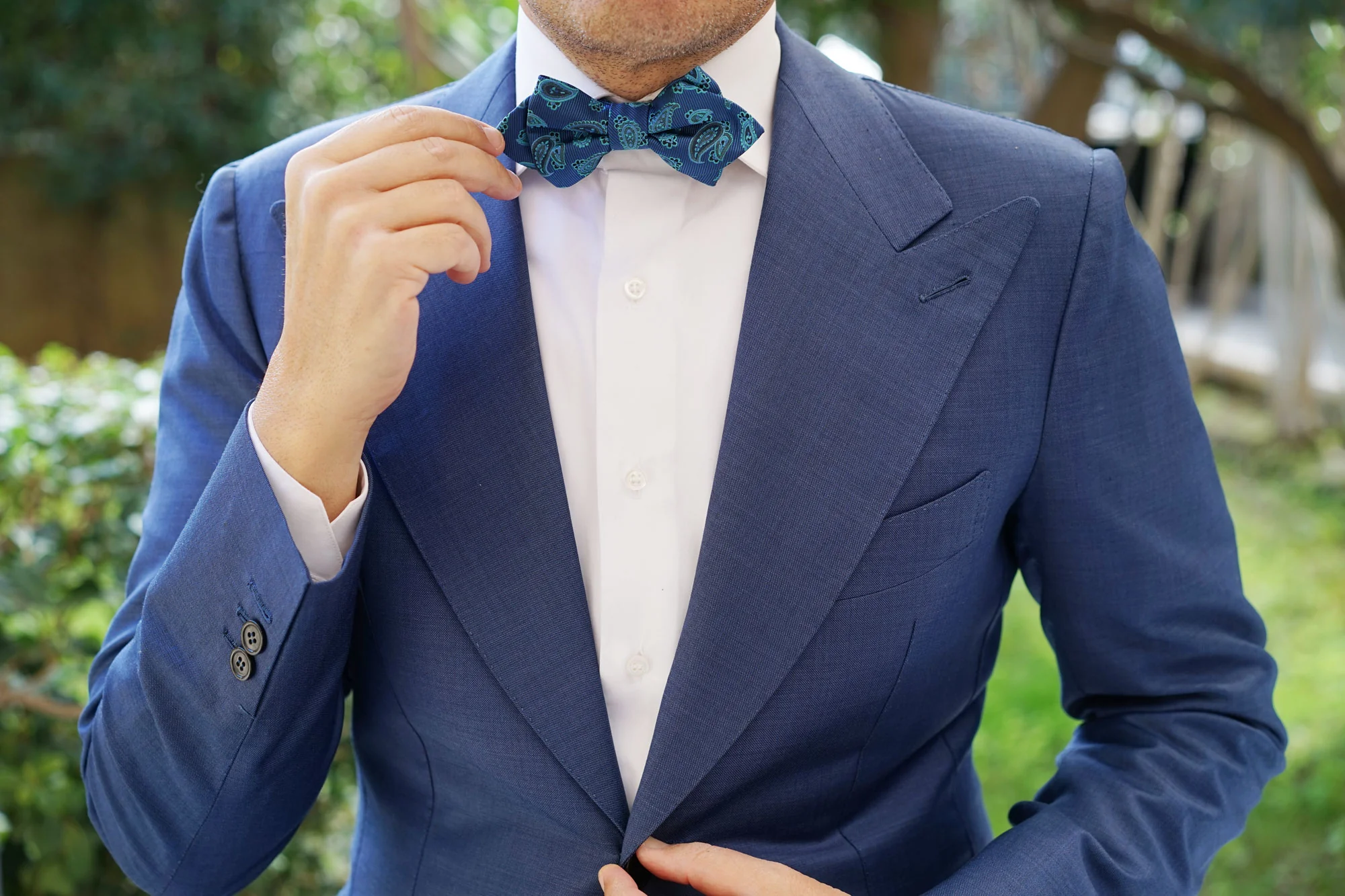 Paisley Sea Blue Diamond Bow Tie - Image 8