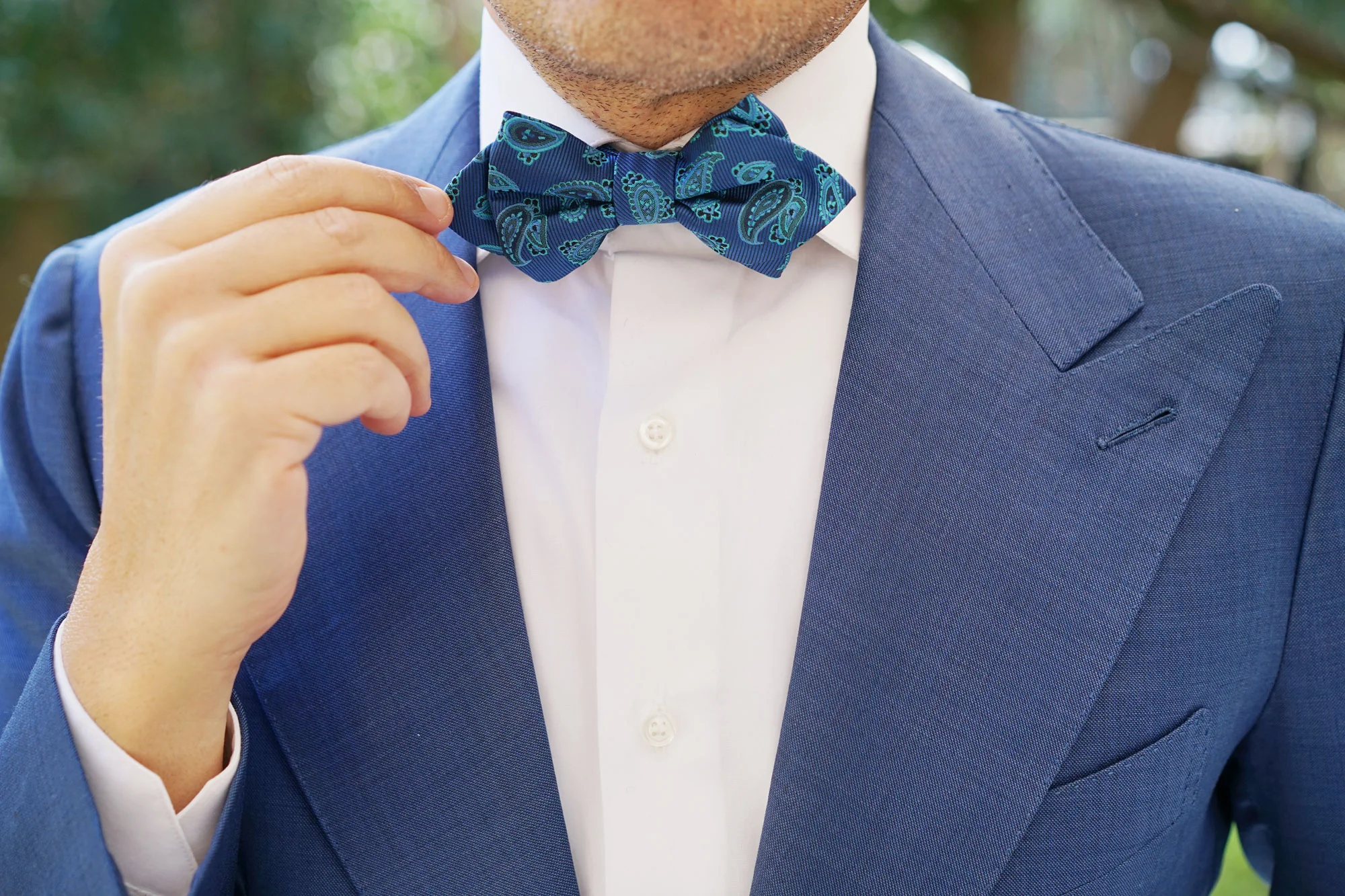 Paisley Sea Blue Diamond Bow Tie - Image 9
