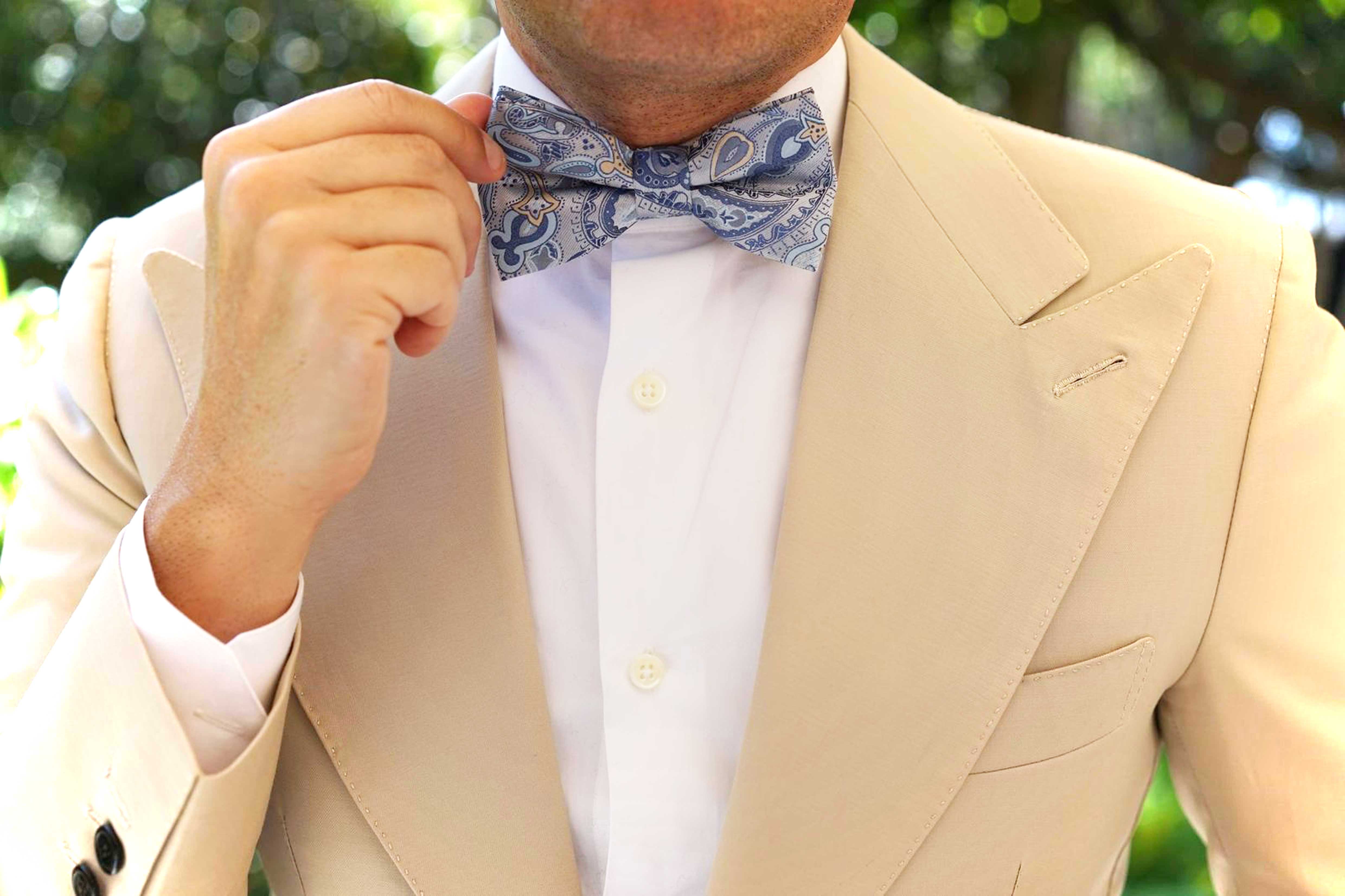 Paisley Silver Bow Tie with Light Blue - Image 5