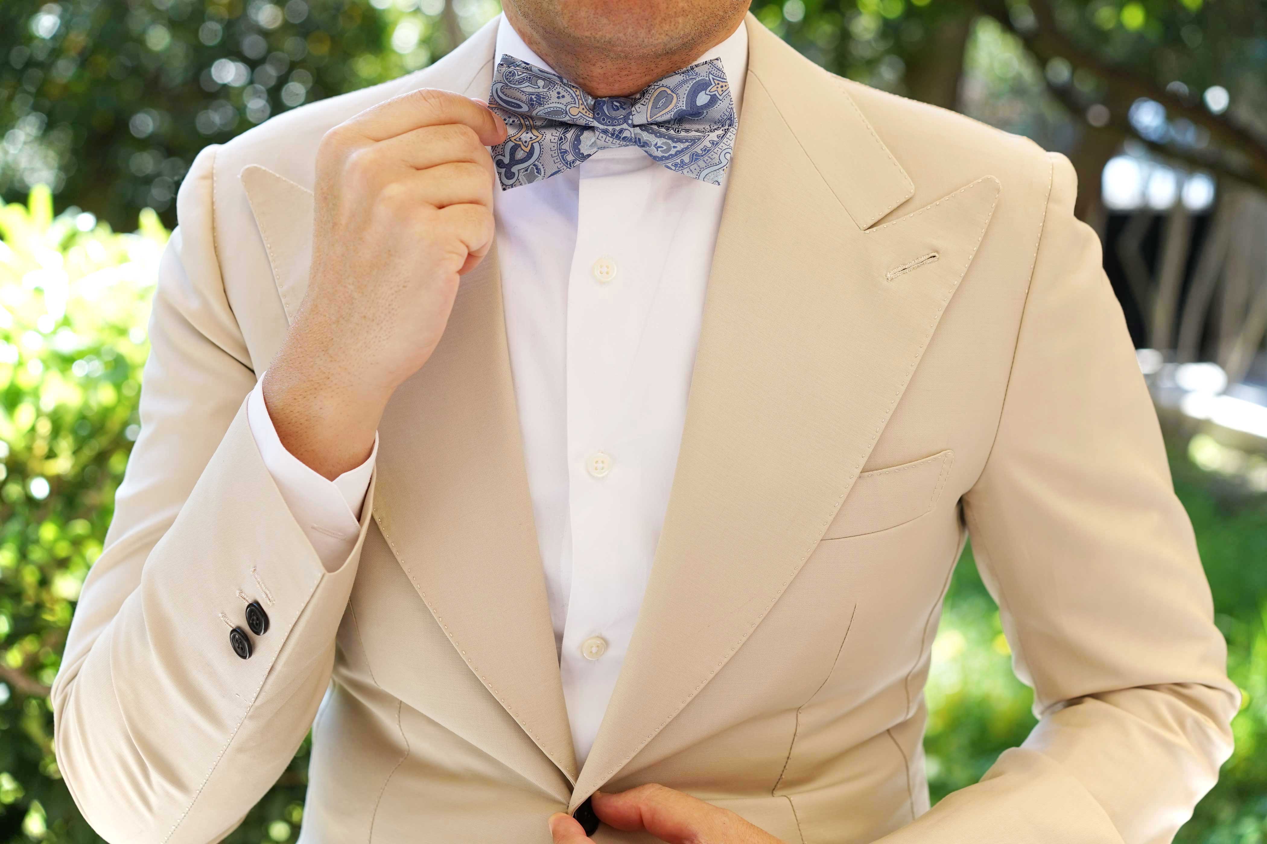 Paisley Silver Bow Tie with Light Blue - Image 7