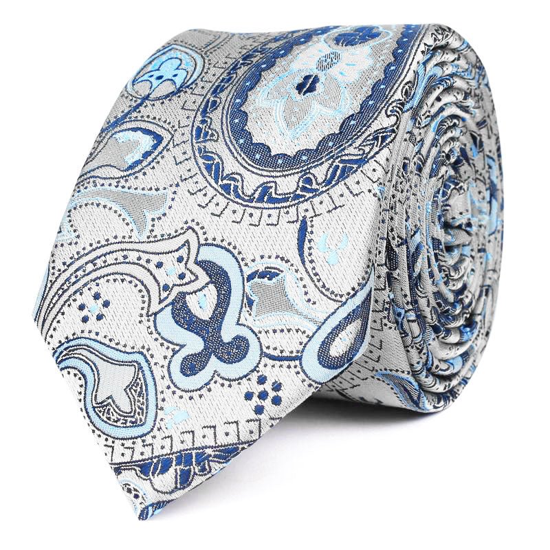 Paisley Silver Skinny Tie with Light Blue - Image 2