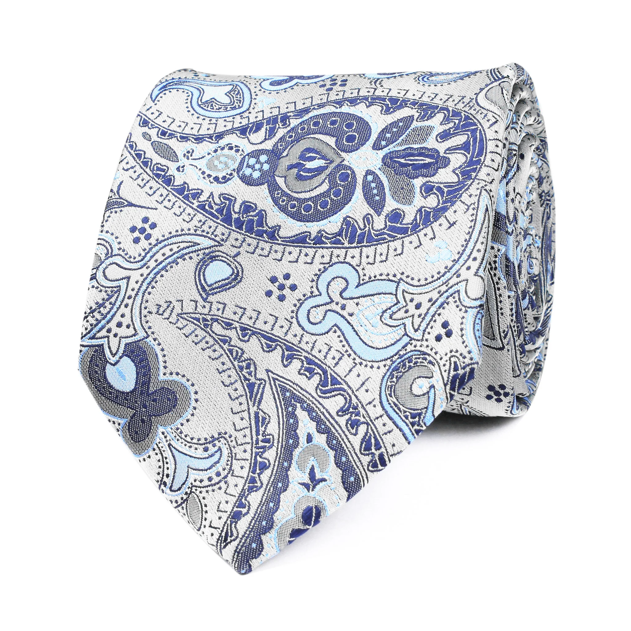 Paisley Silver Tie with Light Blue - Image 2