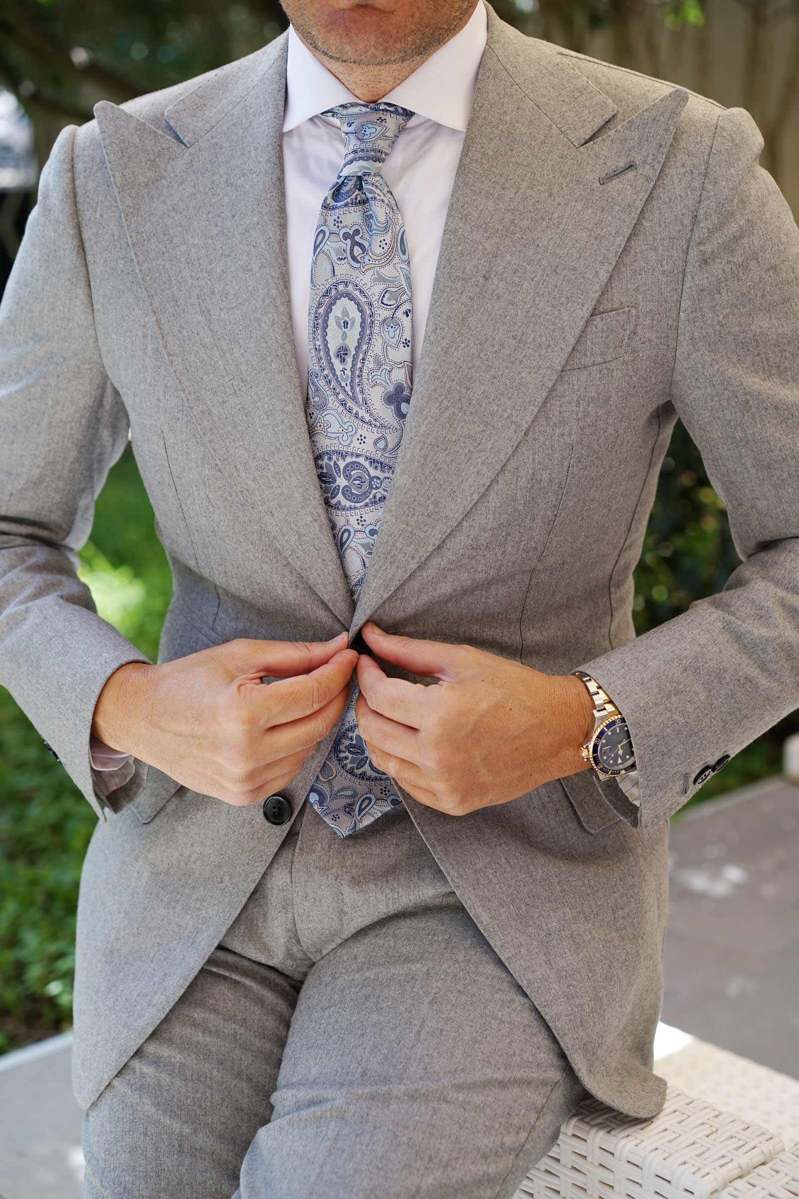 Paisley Silver Tie with Light Blue - Image 7
