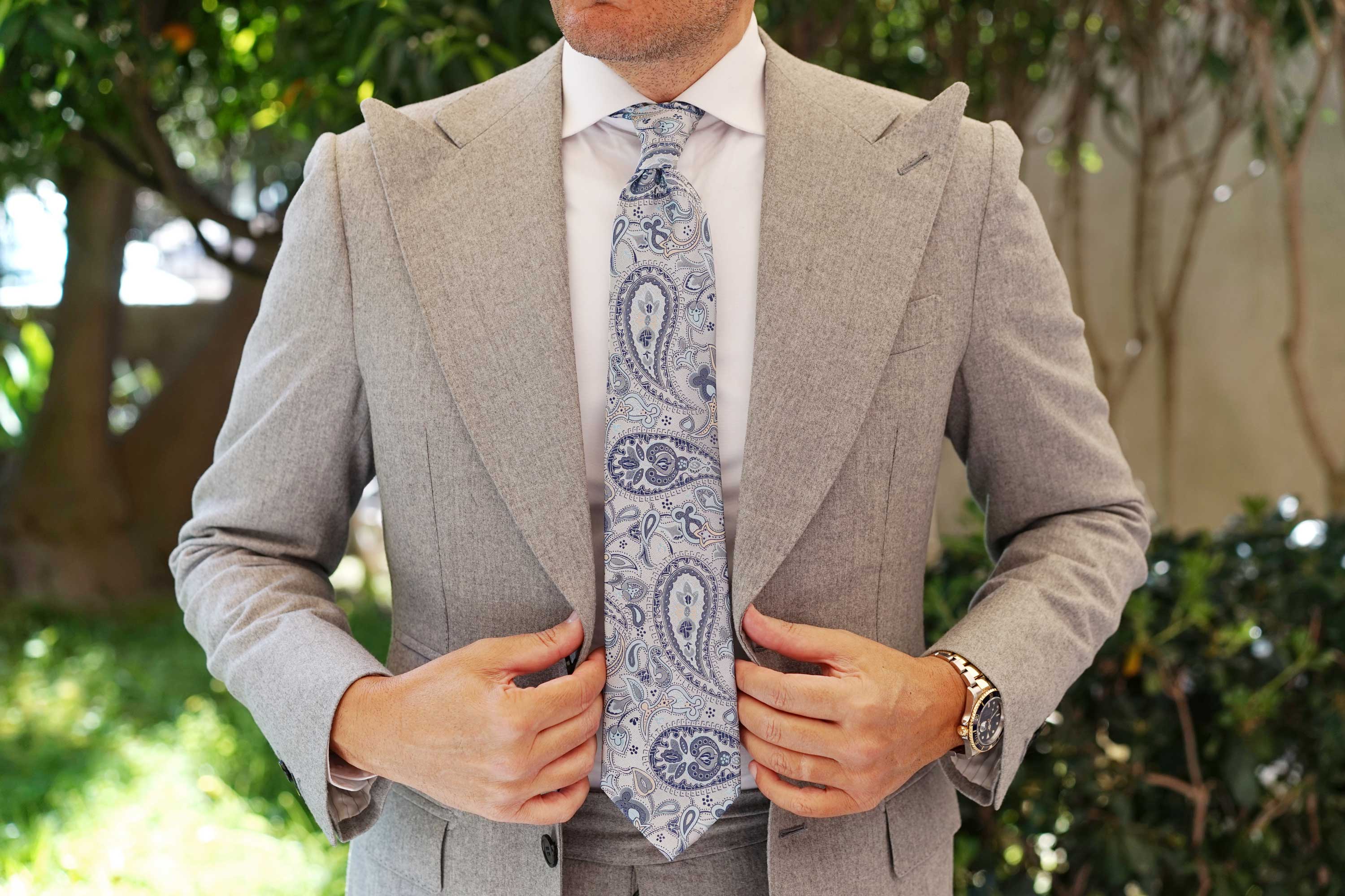 Paisley Silver Tie with Light Blue - Image 9