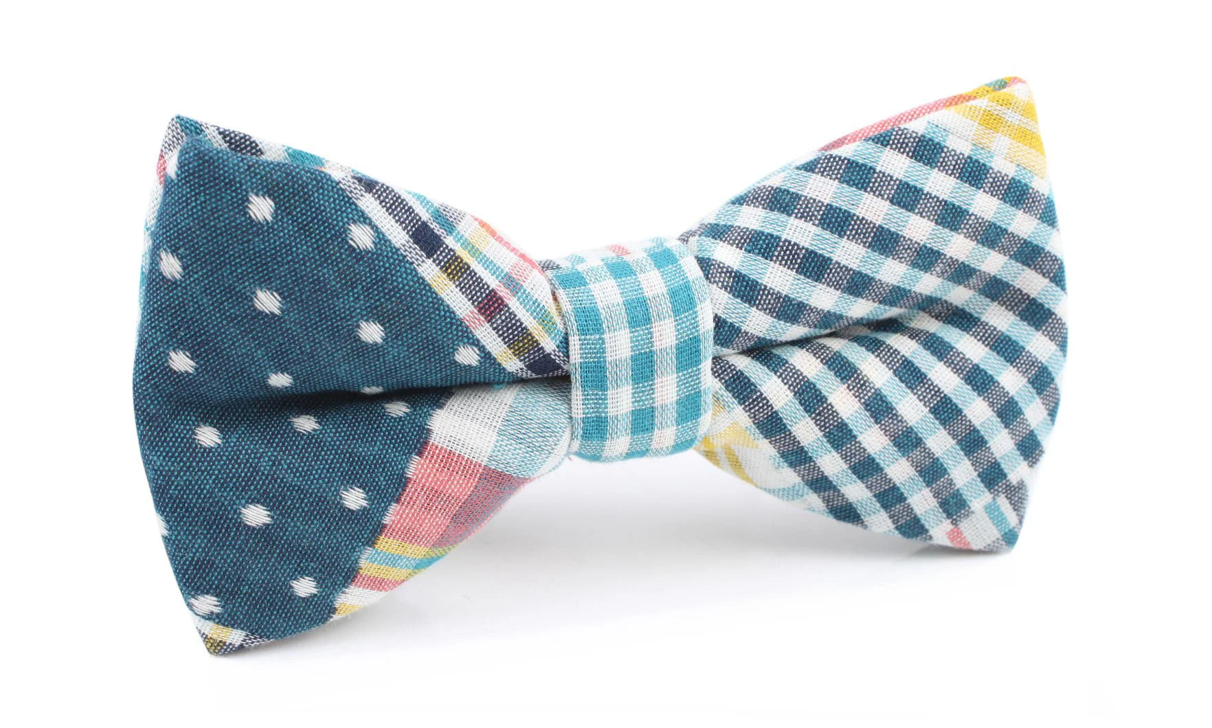 Plaid Blue Gingham Cotton Polka Dot Bow Tie