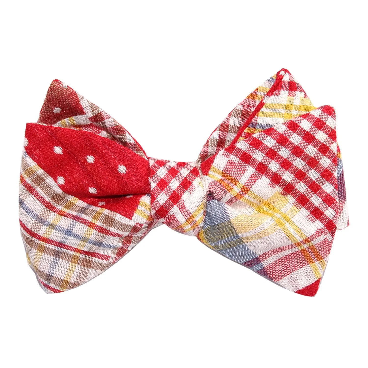 Plaid Red Gingham Cotton Polka Dot Self Tie Bow Tie - Image 2