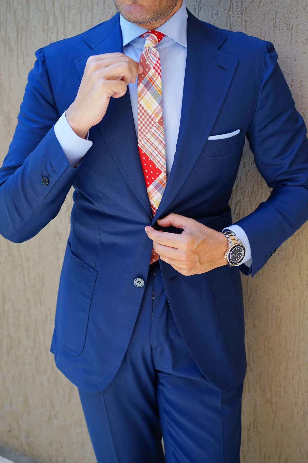 Plaid Red Gingham Cotton Polka Dot Skinny Tie - Image 11