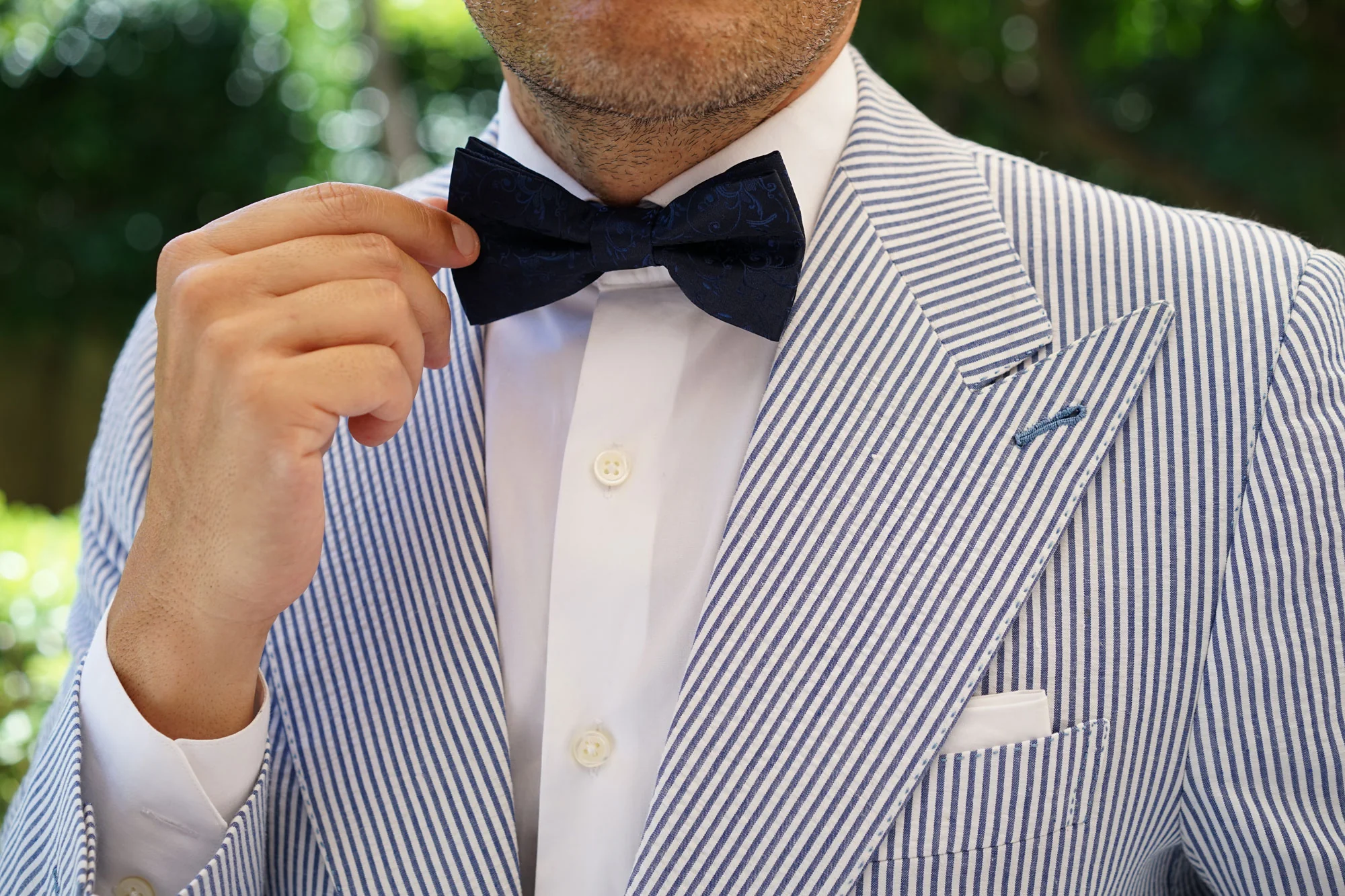Parc Monceau Navy Blue Floral Bow Tie - Image 9