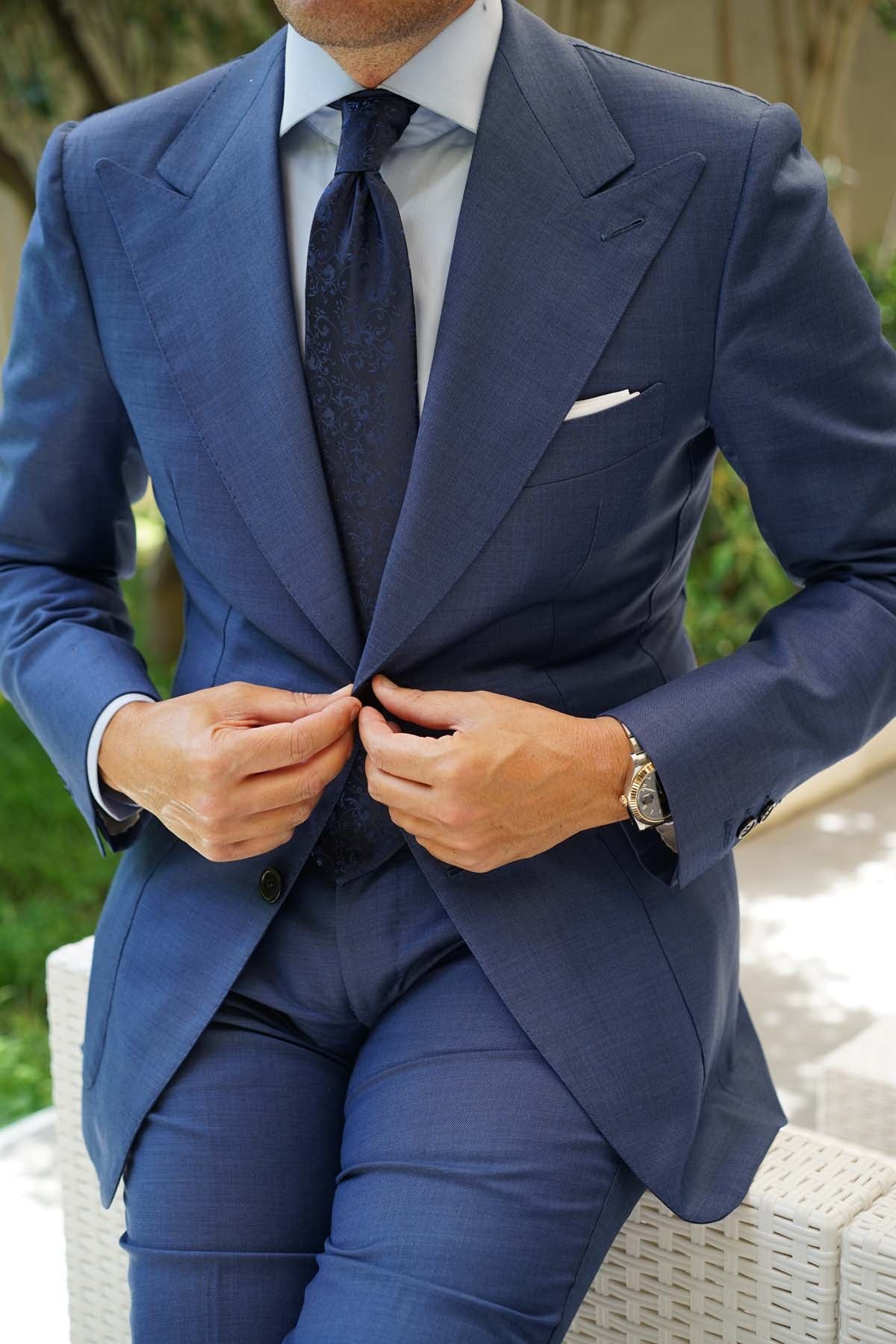 Parc Monceau Navy Blue Floral Necktie - Image 8