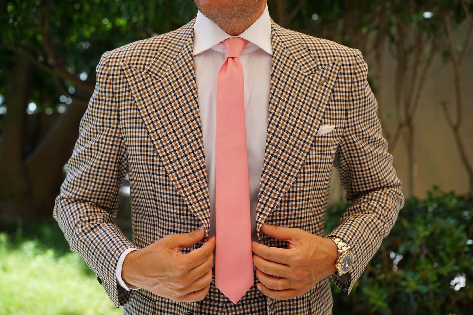 Parfait Coral Satin Skinny Tie - Image 6