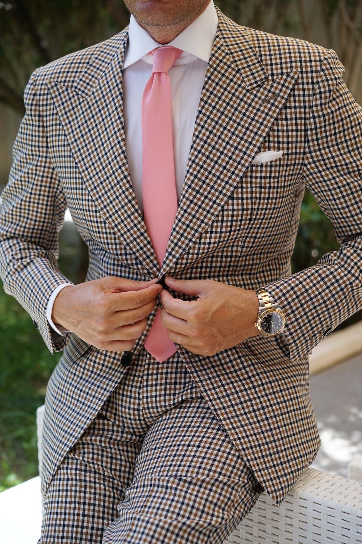 Parfait Coral Satin Skinny Tie - Image 7