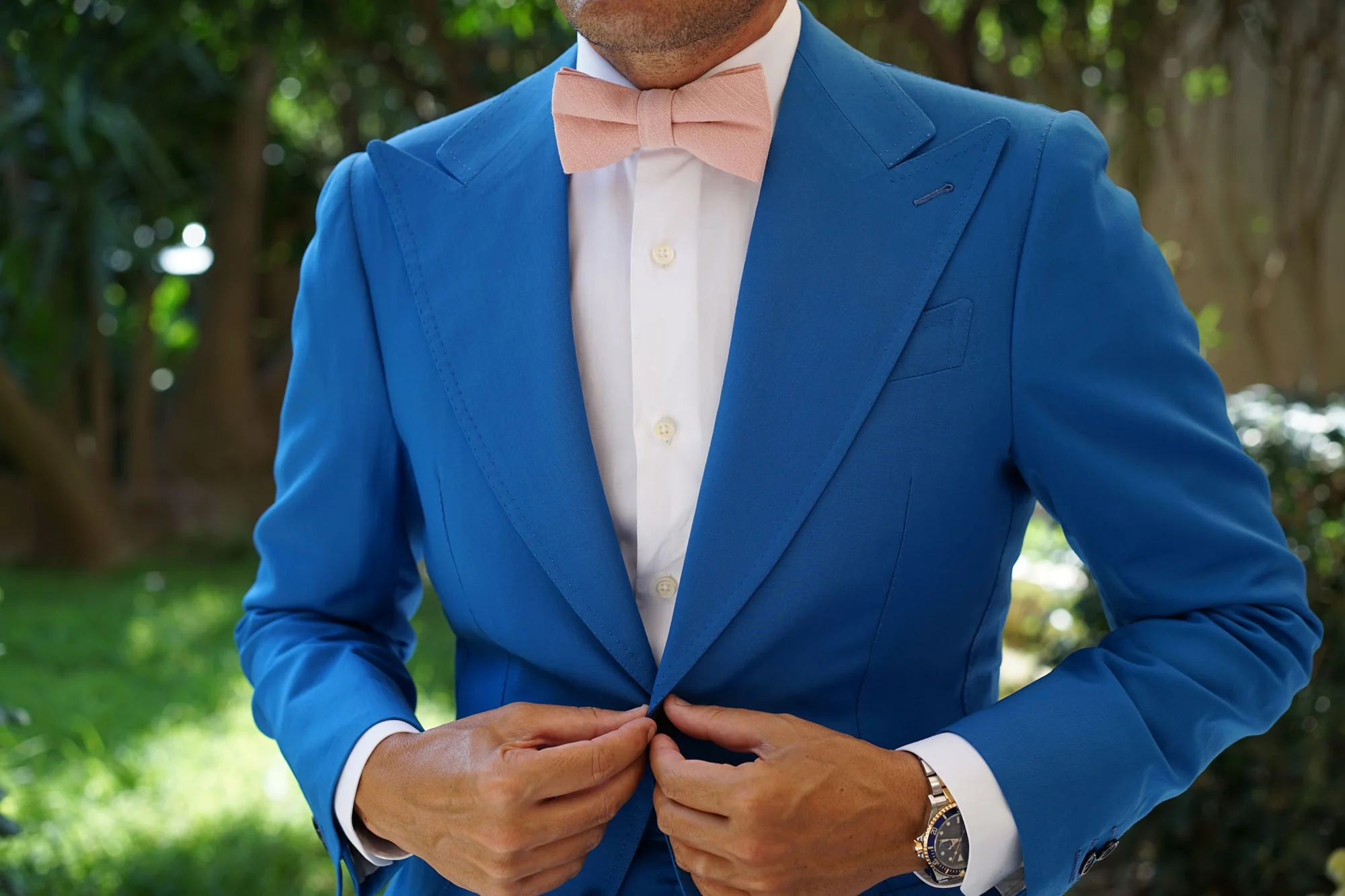 Paris Blush Pink Textured Vintage Linen Bow Tie - Image 3