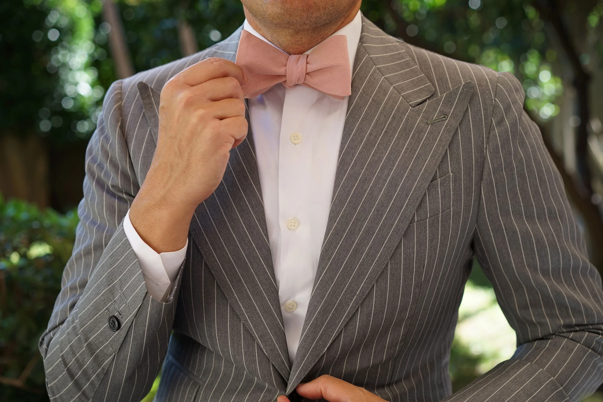 Paris Blush Pink Textured Vintage Linen Self Bow Tie - Image 10