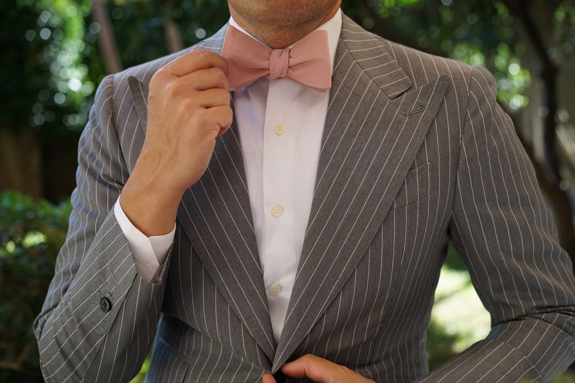 Paris Blush Pink Textured Vintage Linen Self Bow Tie - Image 6