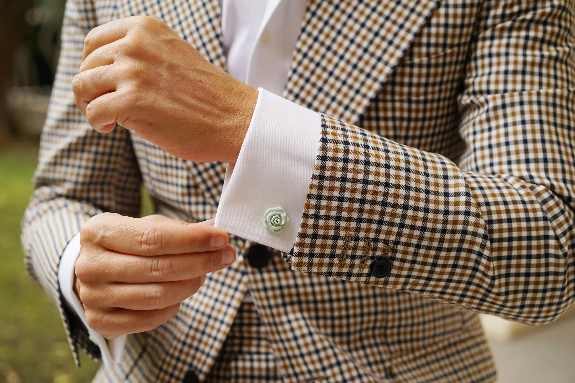 Pastel Mint Green Rose Metal Cufflinks - Image 7