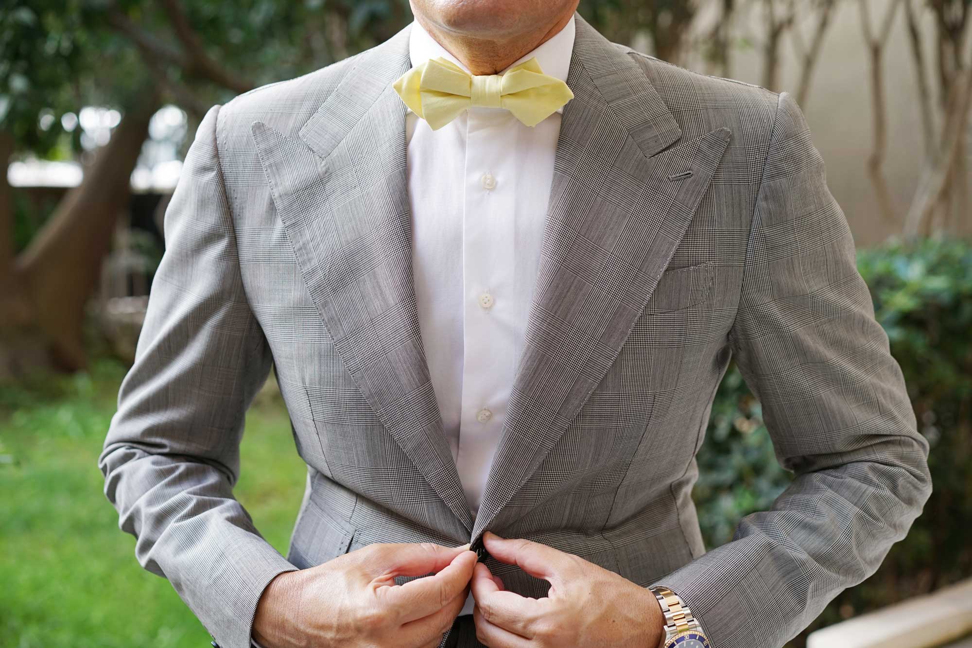 Pastel Yellow Cotton Diamond Bow Tie - Image 3