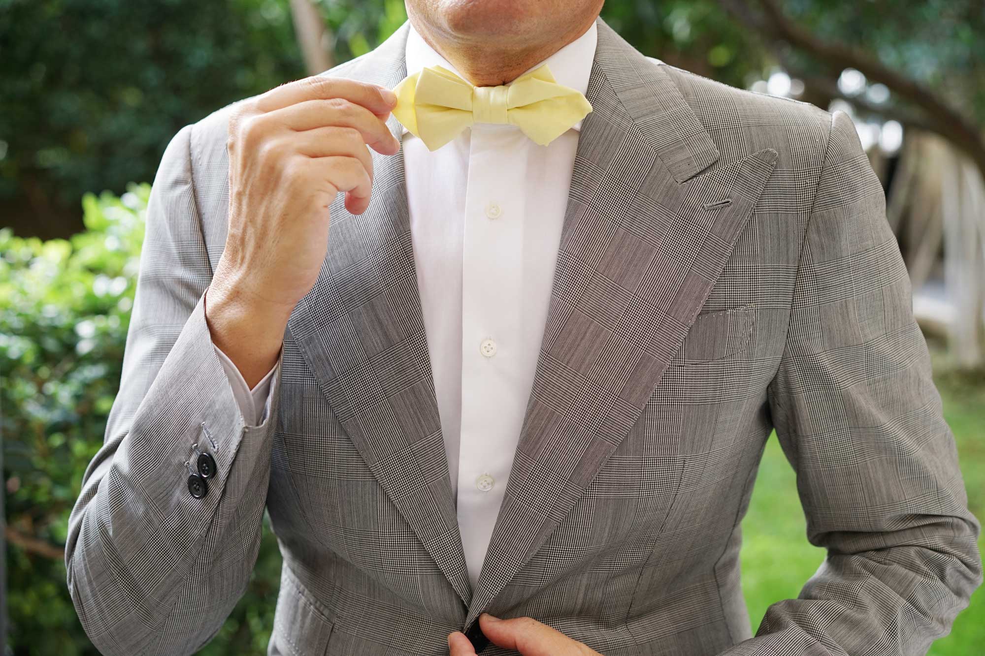 Pastel Yellow Cotton Diamond Bow Tie - Image 5