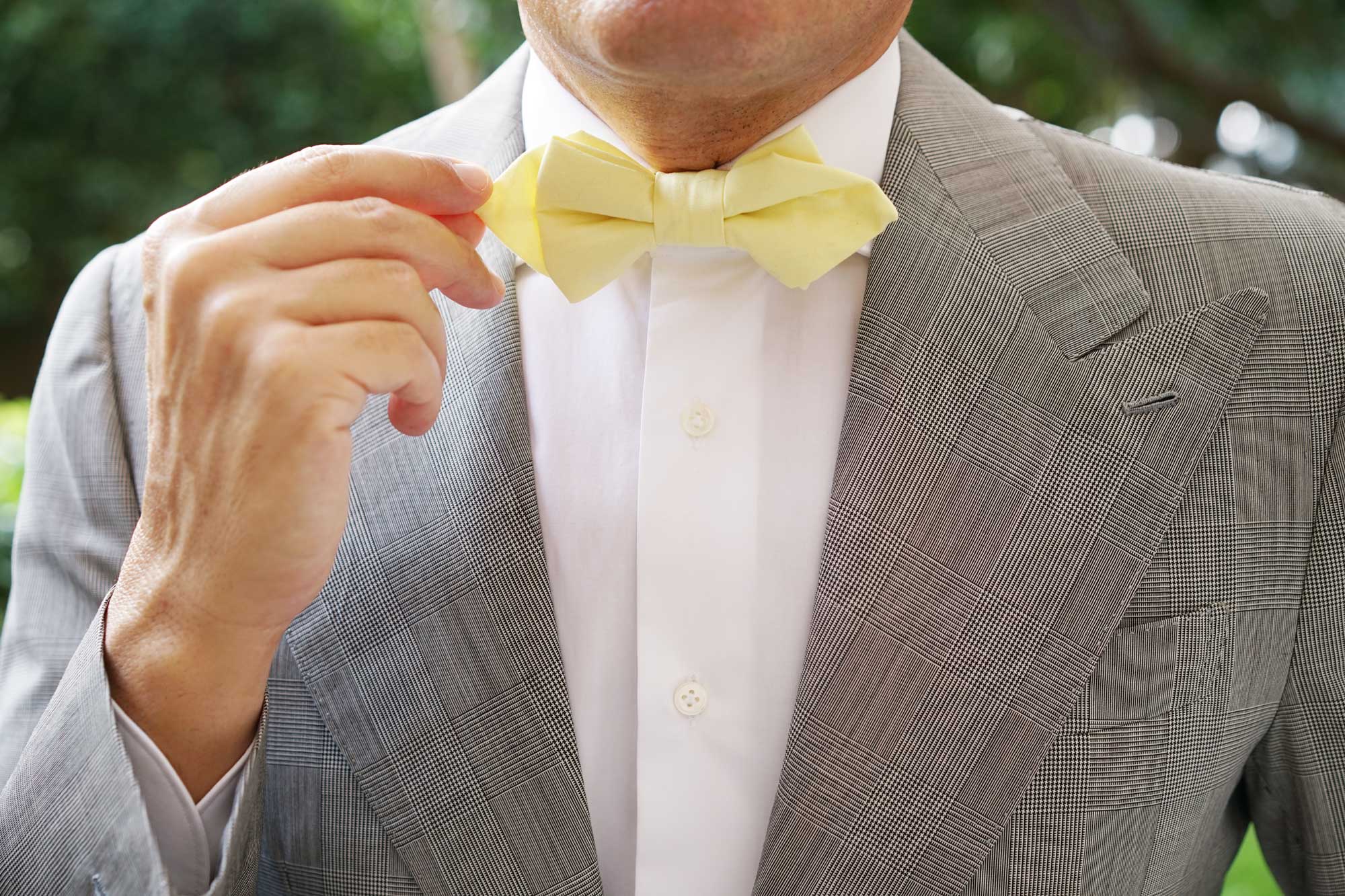 Pastel Yellow Cotton Diamond Bow Tie - Image 7