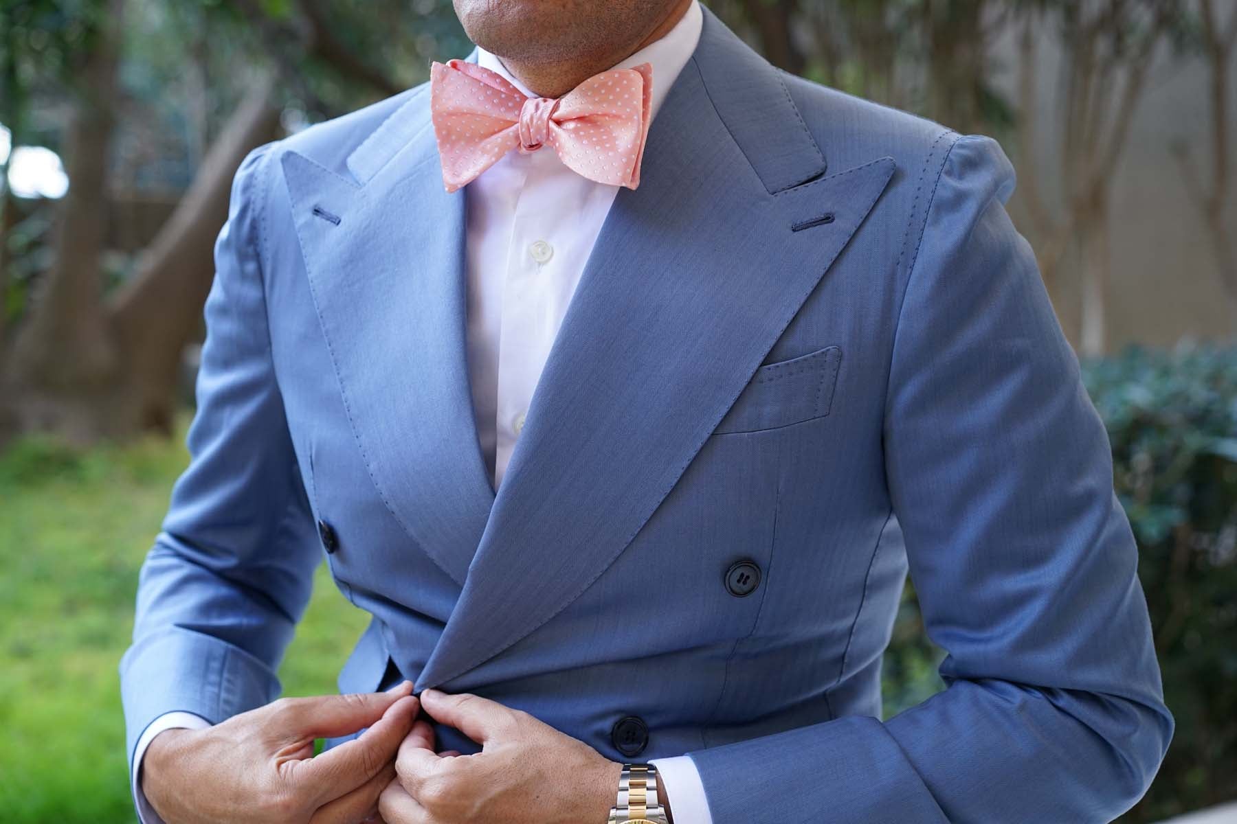Peach Mini Polka Dots Self Bow Tie - Image 4