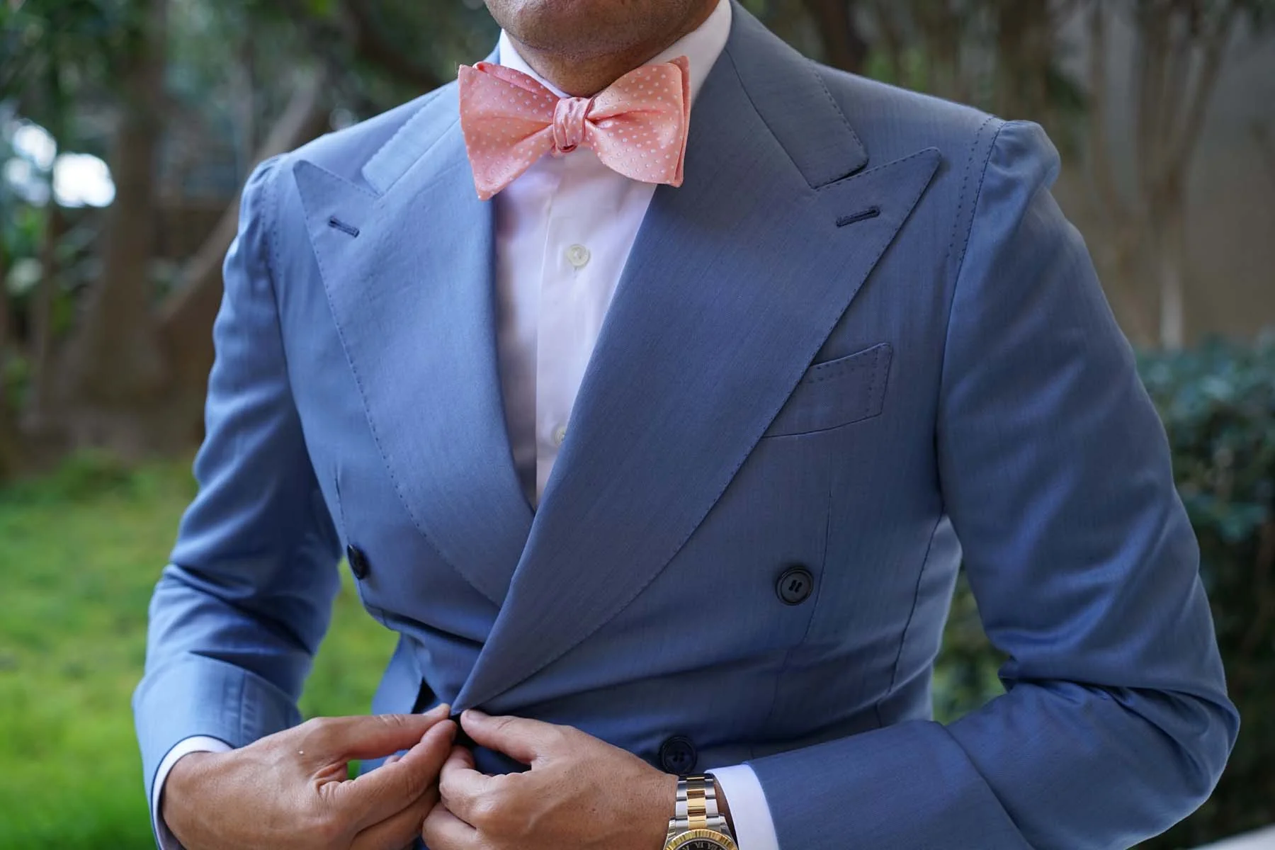 Peach Mini Polka Dots Self Bow Tie - Image 5