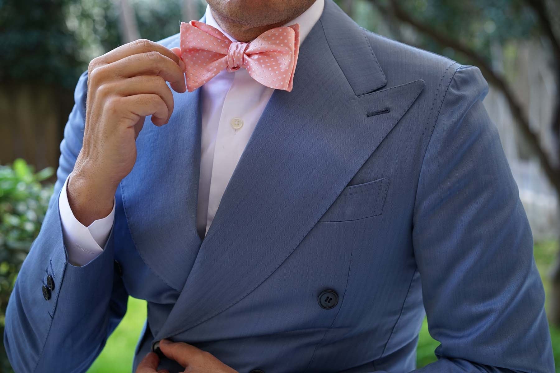 Peach Mini Polka Dots Self Bow Tie - Image 6