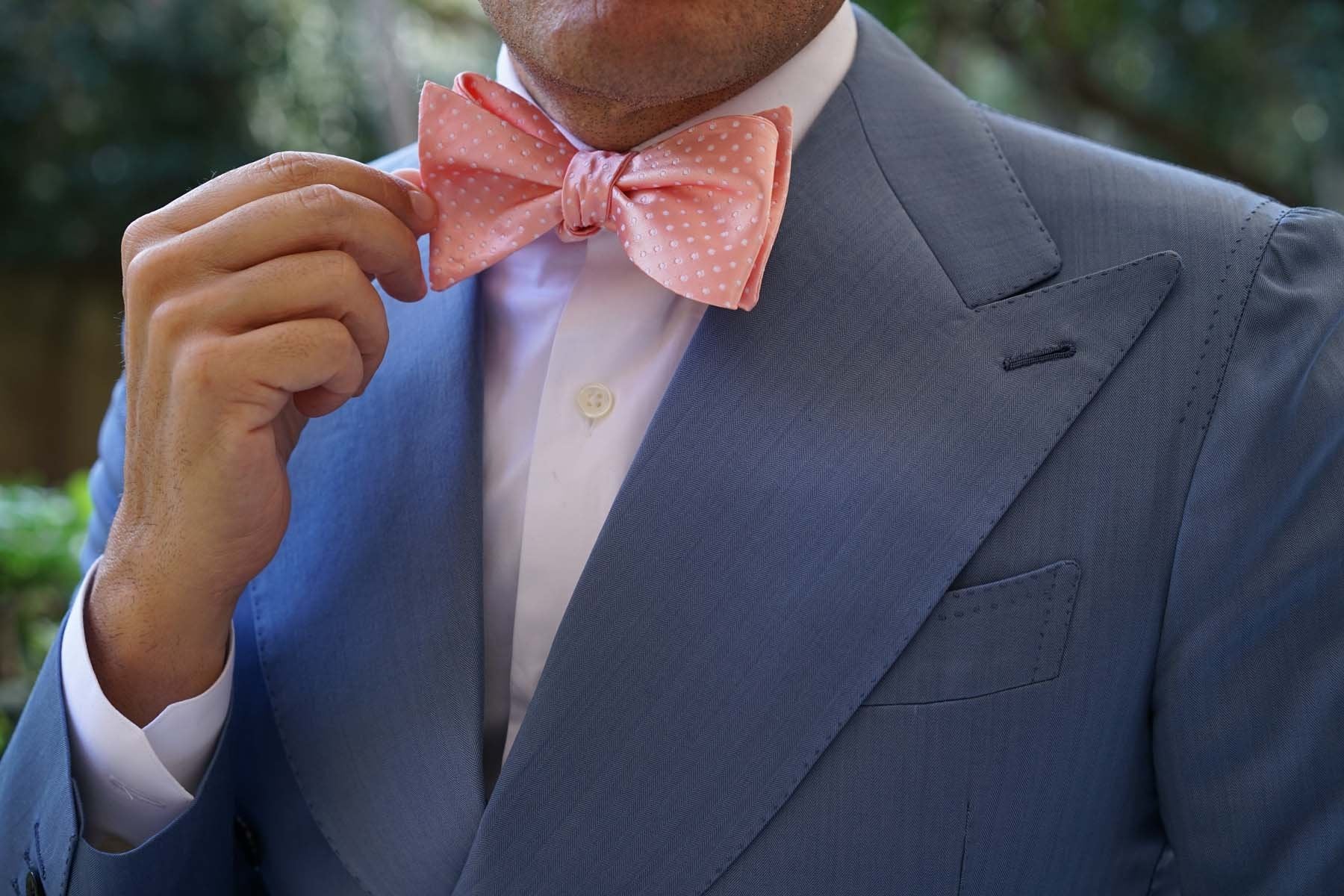 Peach Mini Polka Dots Self Bow Tie - Image 8