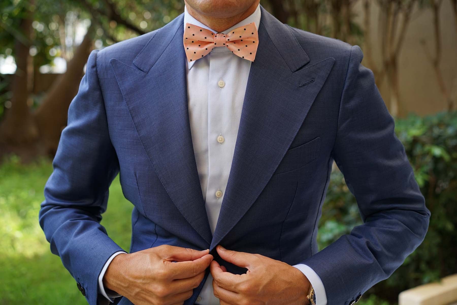 Peach on Black Polka Dots Bow Tie - Image 6